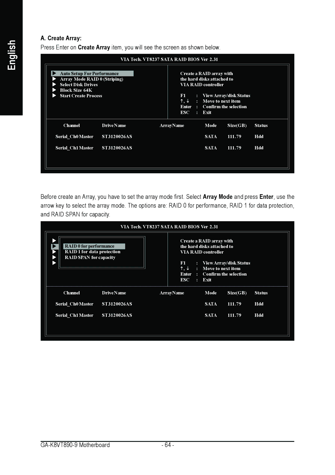 Gigabyte GA-K8VT890-9 user manual Create Array 