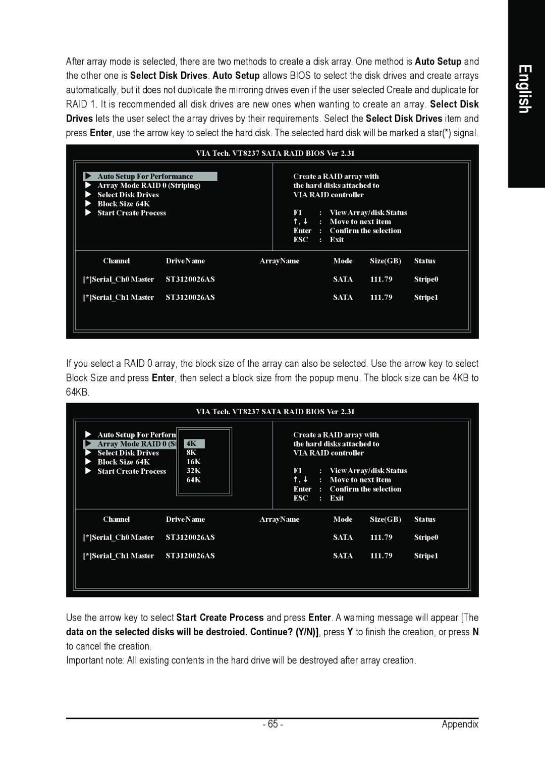 Gigabyte GA-K8VT890-9 user manual Stripe0 SerialCh1 Master ST3120026AS 