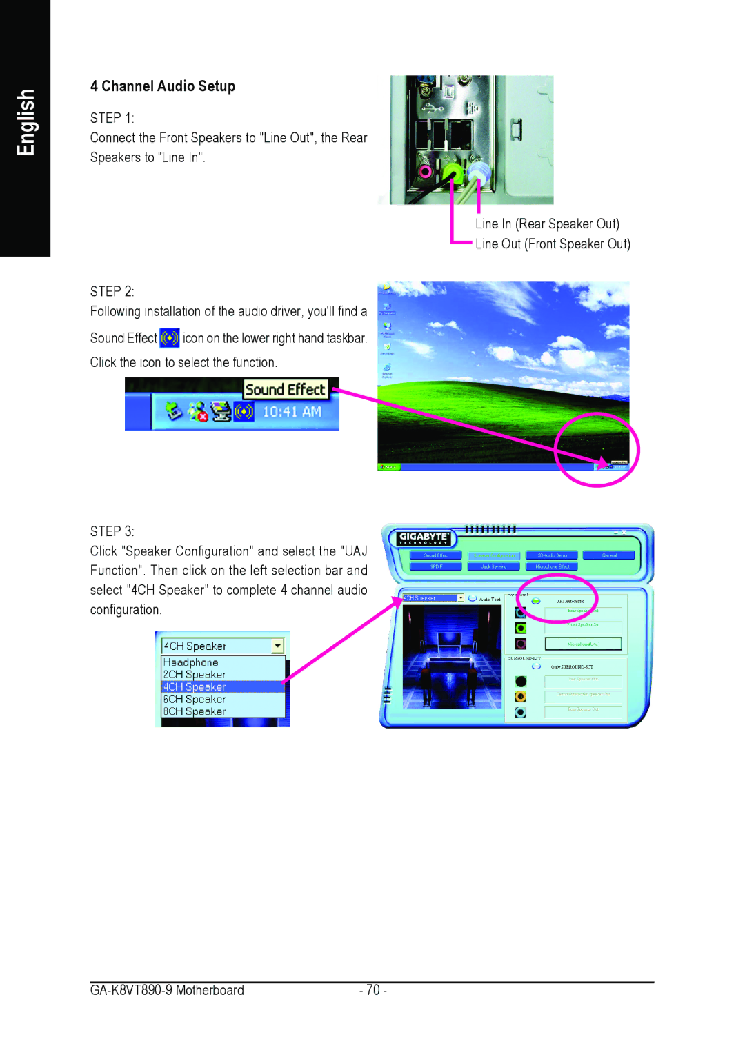 Gigabyte GA-K8VT890-9 user manual Channel Audio Setup 