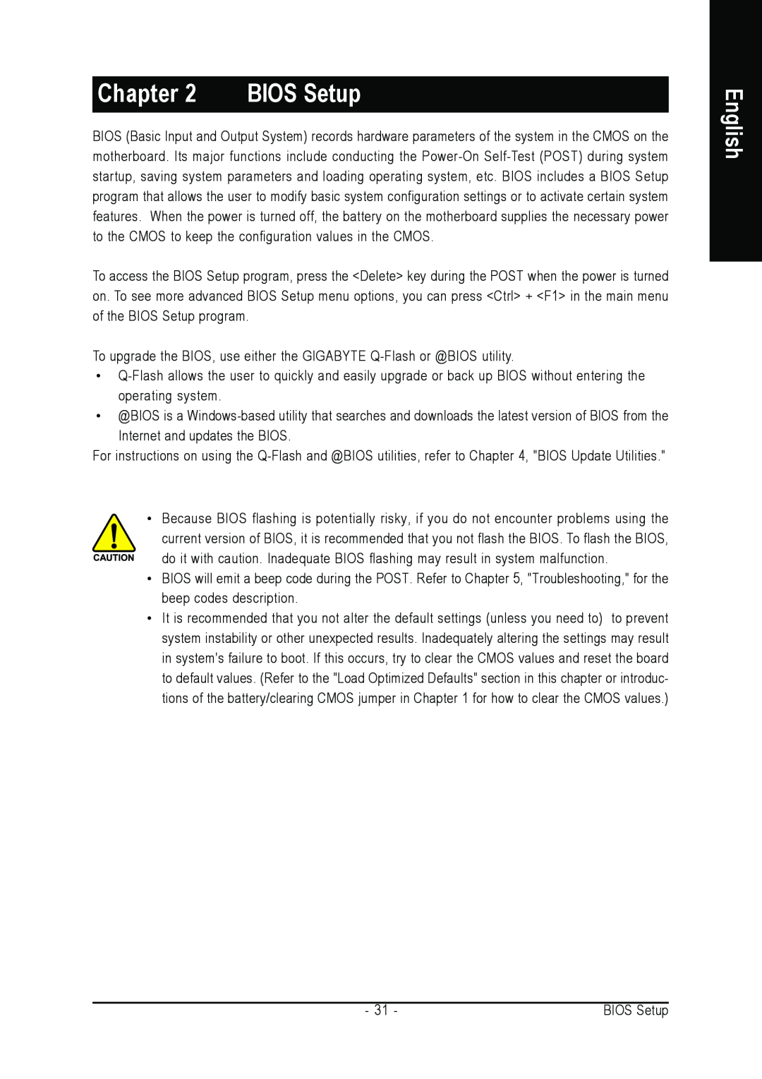 Gigabyte GA-M52S-S3P user manual Chapter, BIOS Setup, English 