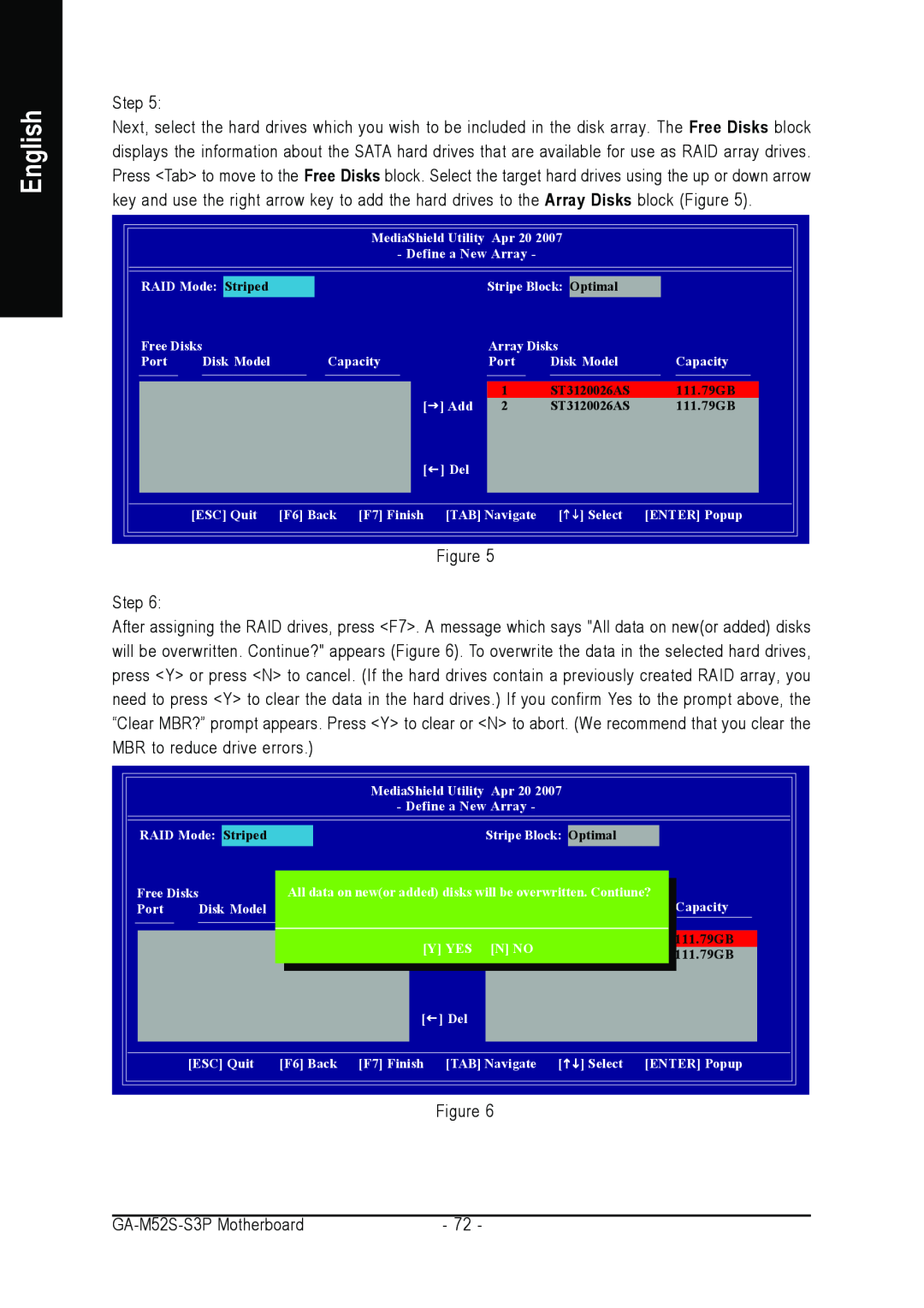 Gigabyte GA-M52S-S3P user manual English, All data on newor added disks willArraybe overwrittenDisks 