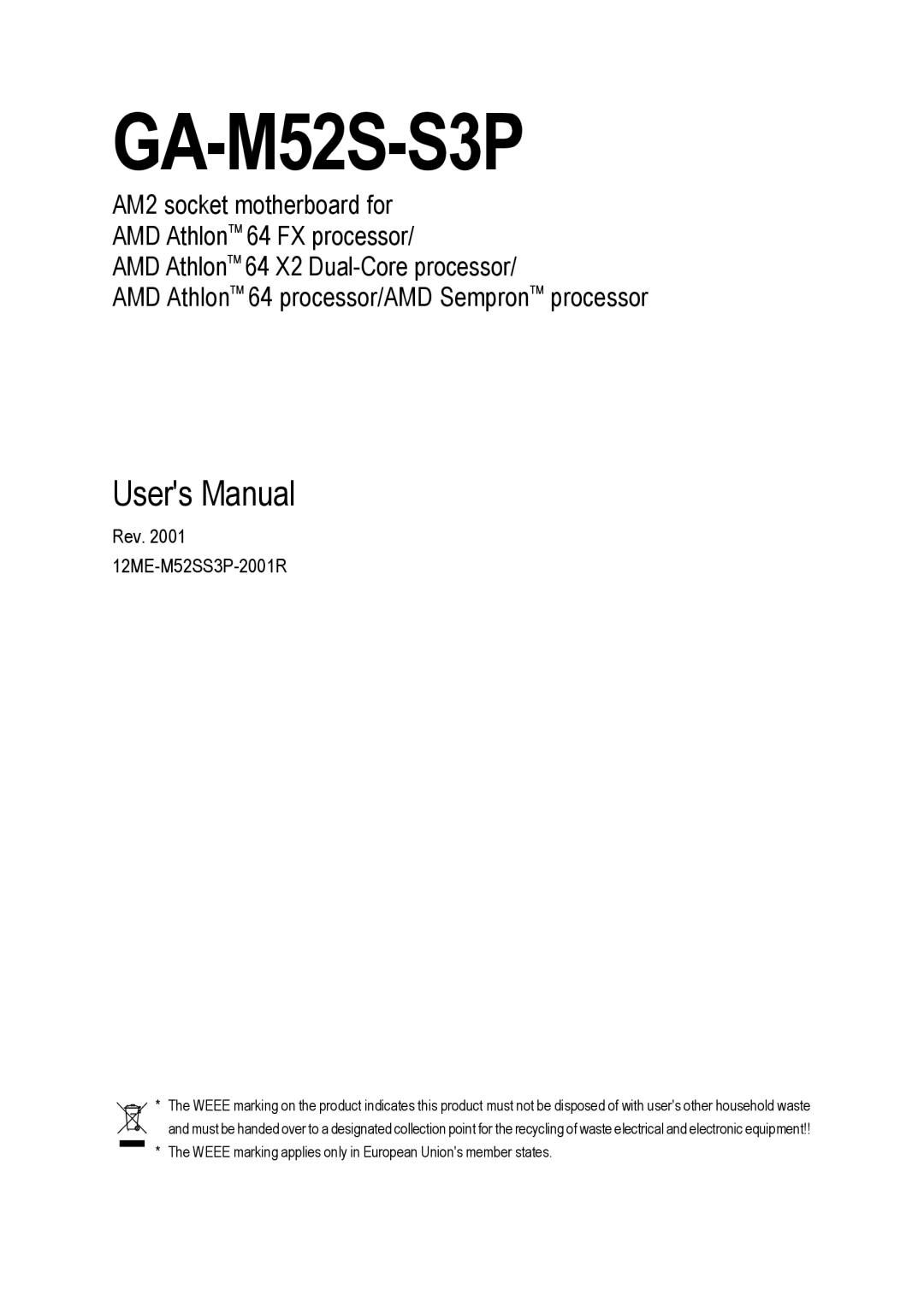 Gigabyte GA-M52S-S3P user manual 