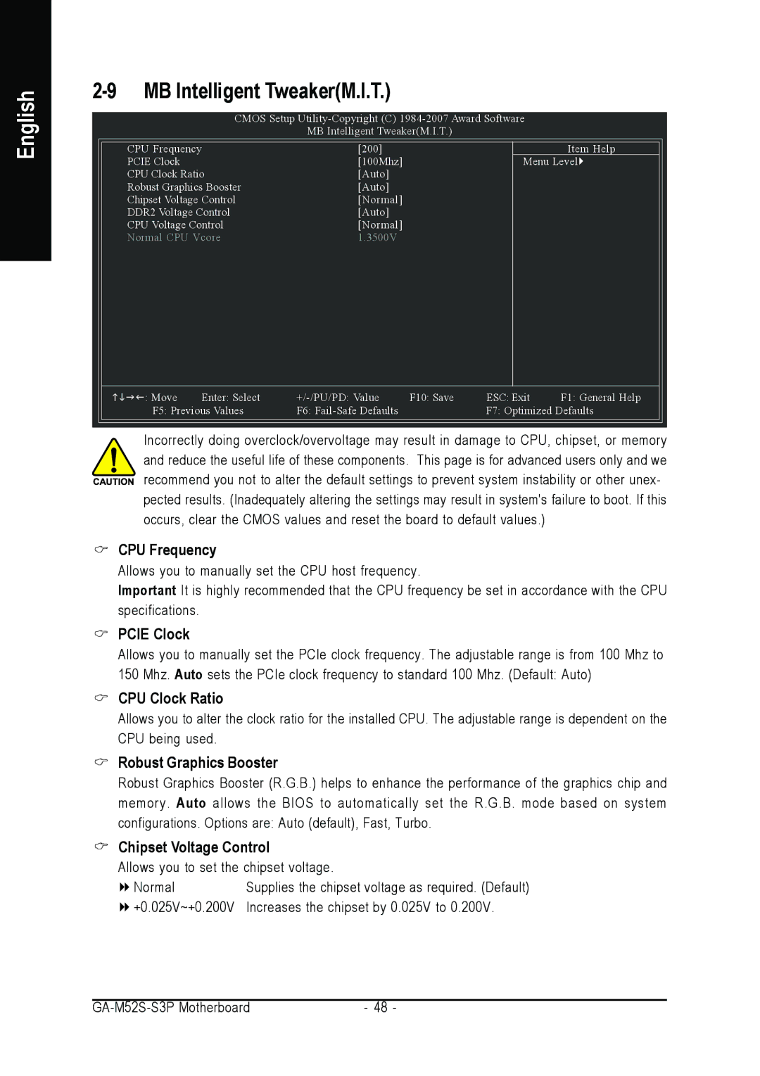 Gigabyte GA-M52S-S3P CPU Frequency, Pcie Clock, CPU Clock Ratio, Robust Graphics Booster, Chipset Voltage Control 