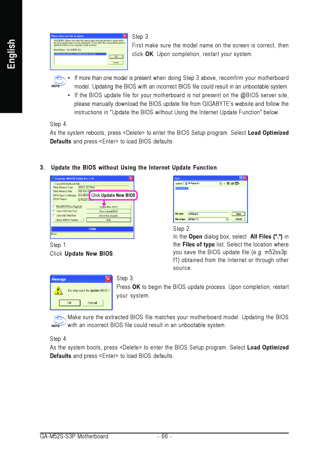 Gigabyte GA-M52S-S3P user manual Update the Bios without Using the Internet Update Function 