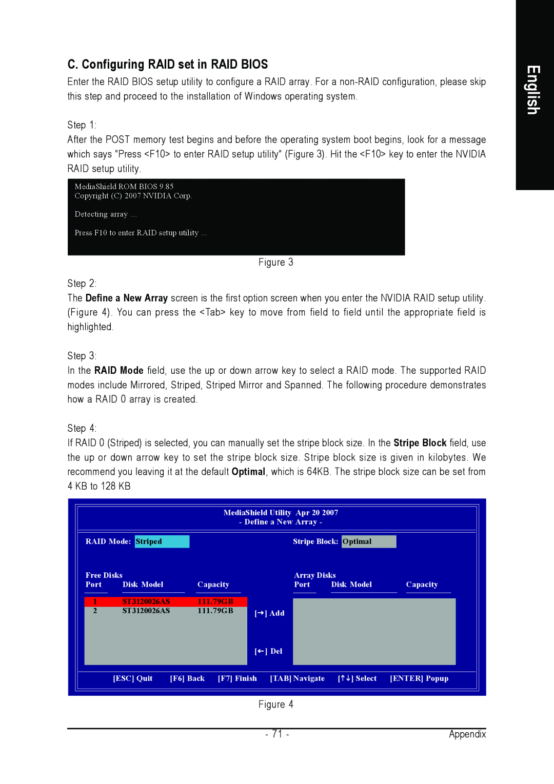 Gigabyte GA-M52S-S3P user manual Configuring RAID set in RAID Bios 