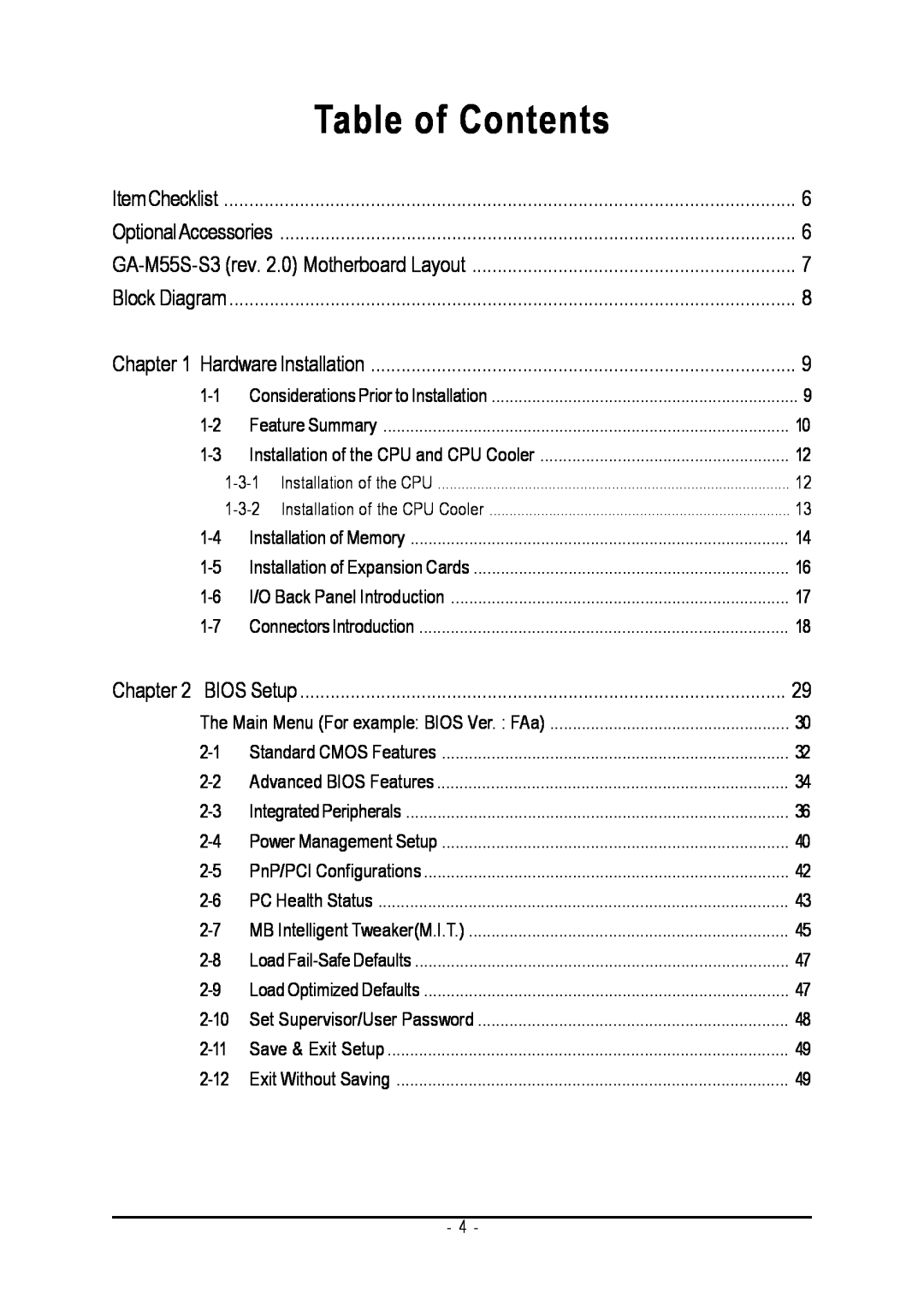 Gigabyte GA-M55S-S3 user manual Table of Contents 