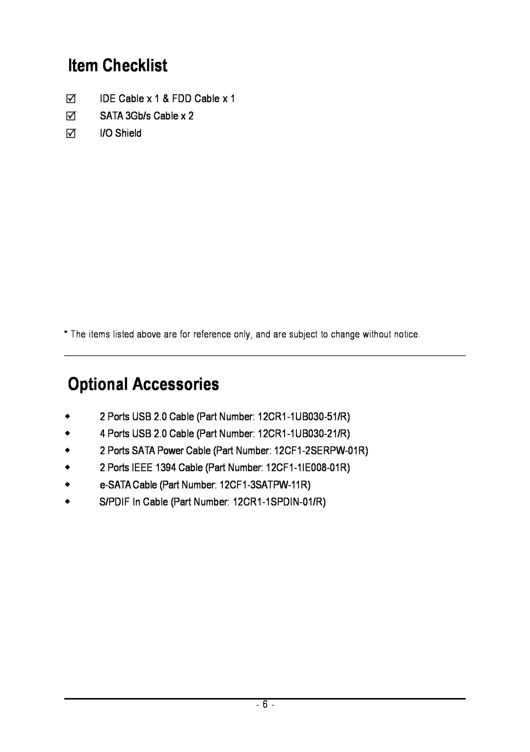 Gigabyte GA-M55S-S3 user manual Item Checklist, Optional Accessories 