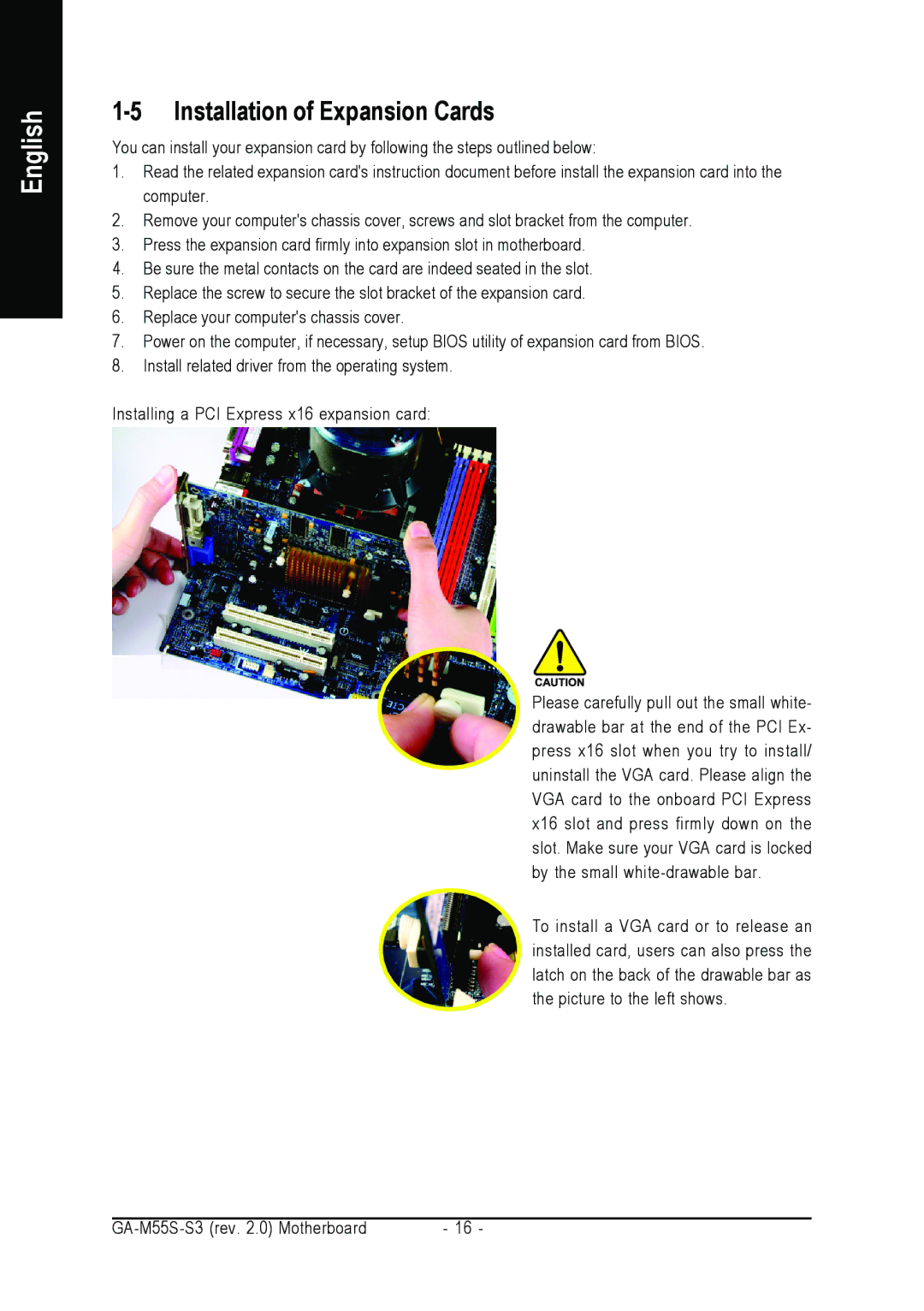 Gigabyte GA-M55S-S3 user manual Installation of Expansion Cards 