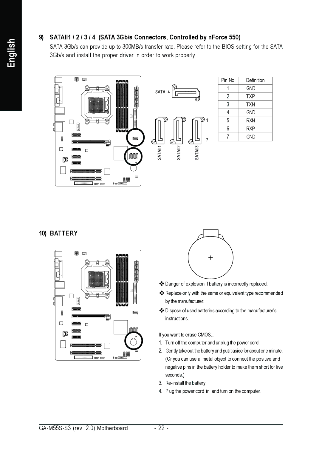 Gigabyte GA-M55S-S3 user manual Battery 