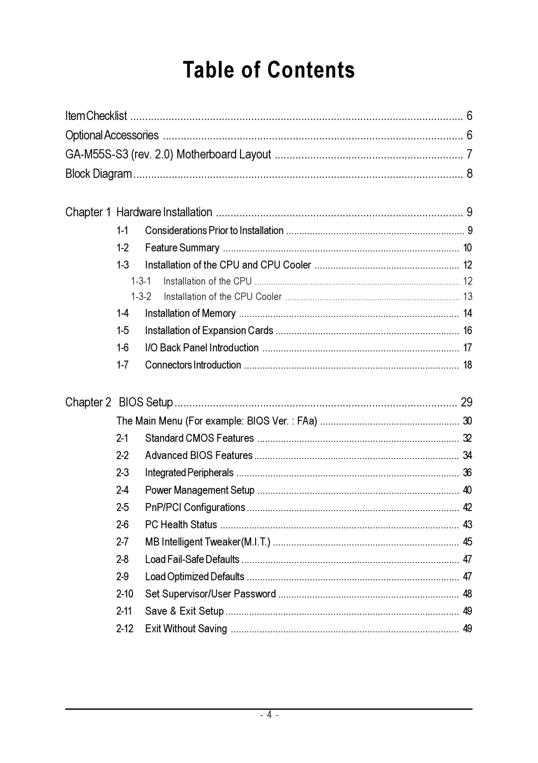 Gigabyte GA-M55S-S3 user manual Table of Contents 