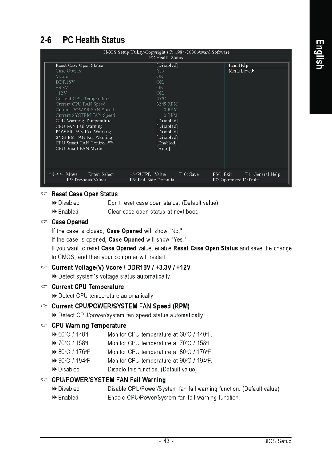 Gigabyte GA-M55S-S3 user manual Case Opened, Current VoltageV Vcore / DDR18V / +3.3V / +12V, Current CPU Temperature 