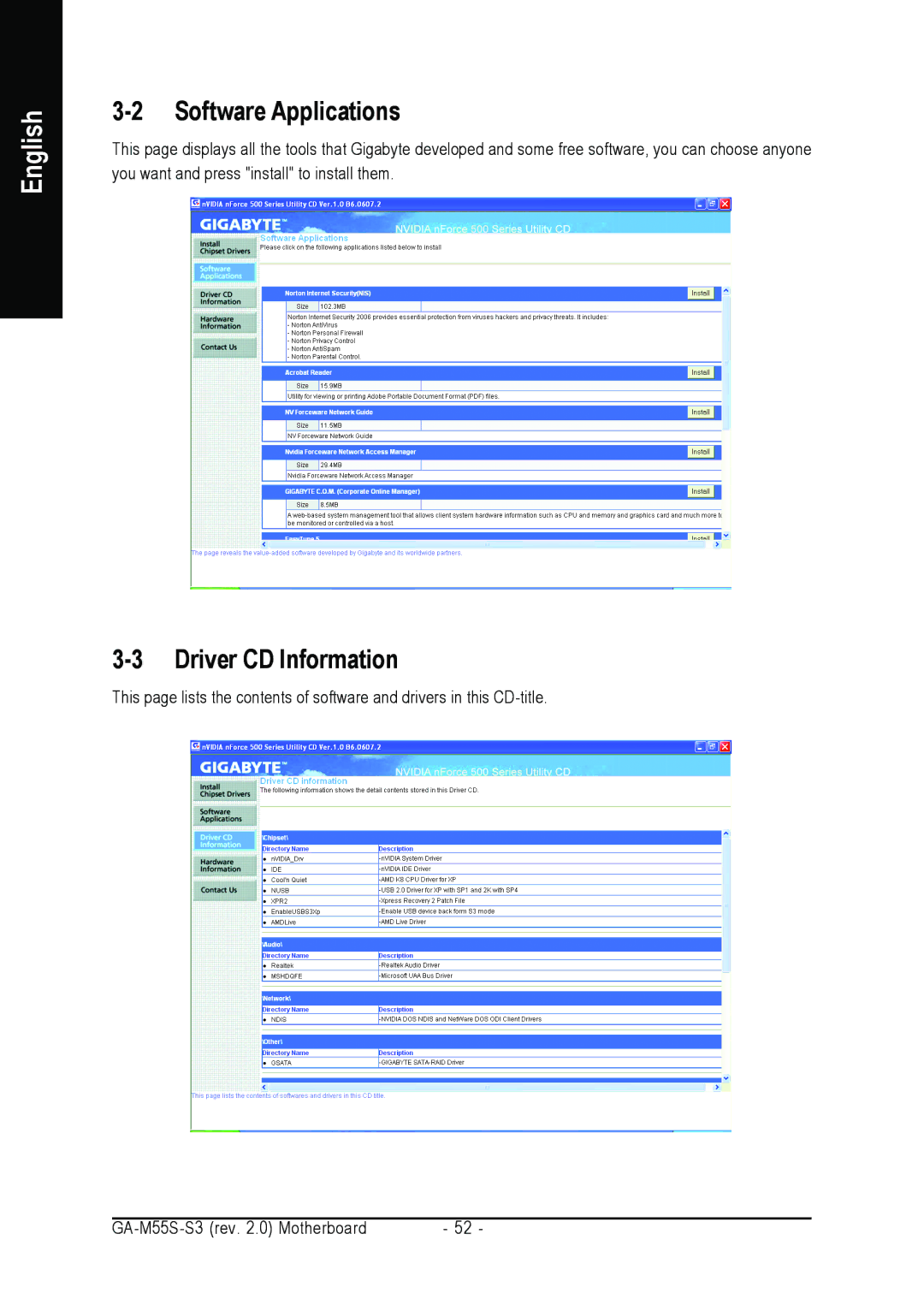 Gigabyte GA-M55S-S3 user manual Software Applications, Driver CD Information 