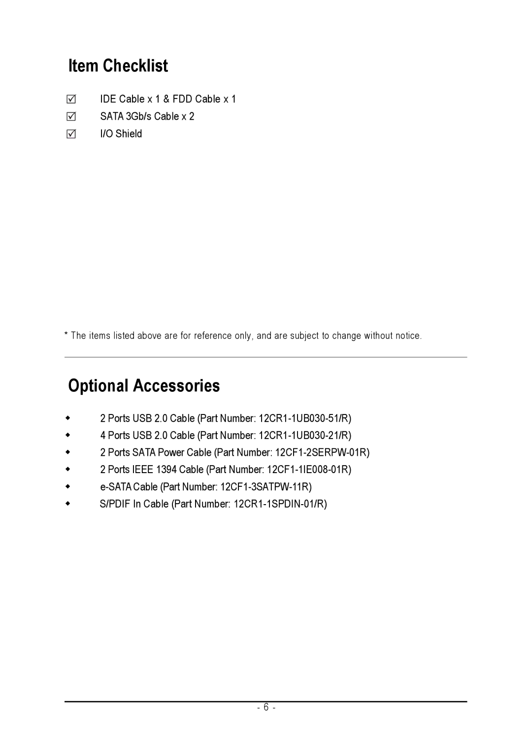 Gigabyte GA-M55S-S3 user manual Item Checklist 