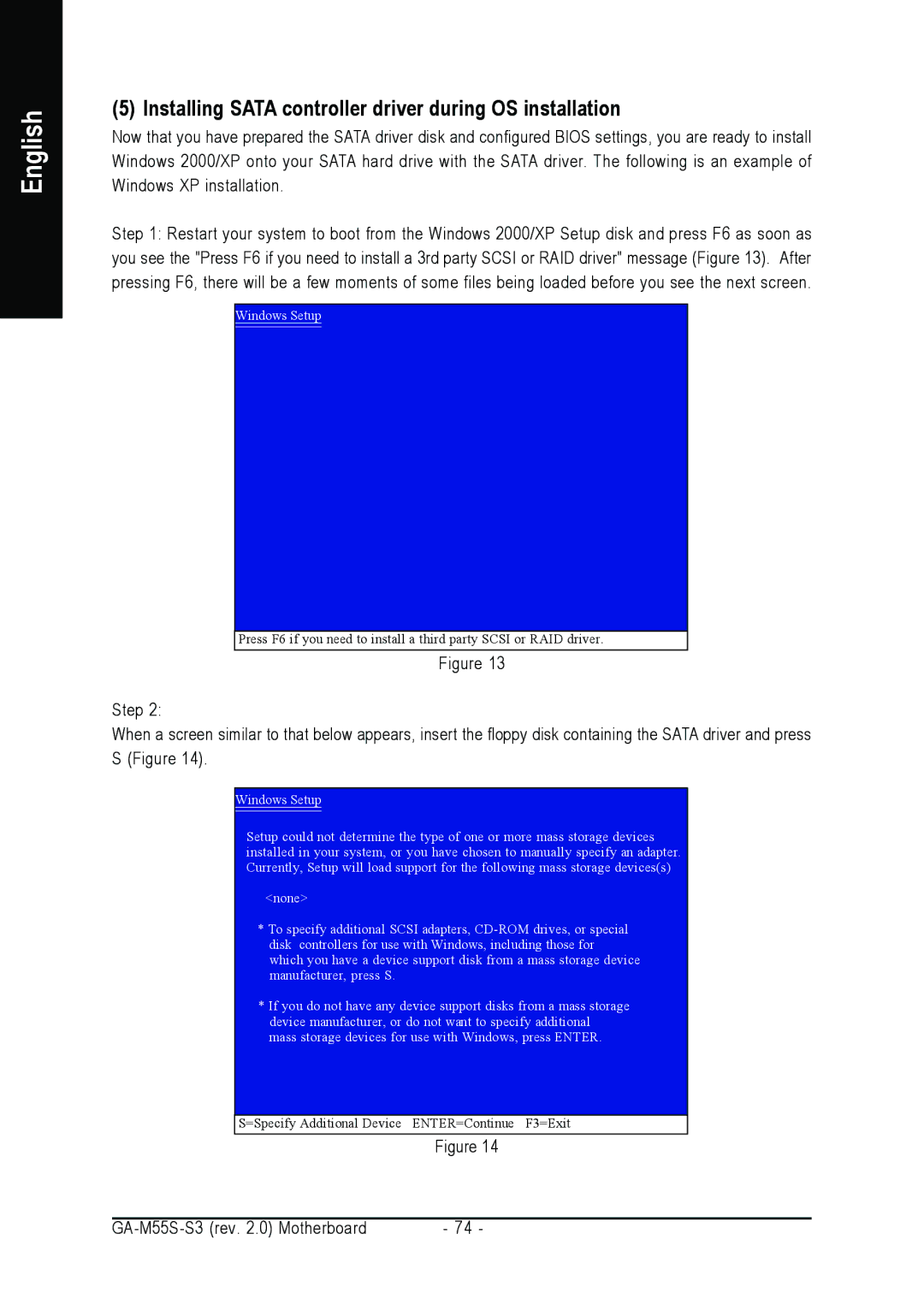 Gigabyte GA-M55S-S3 user manual Installing Sata controller driver during OS installation 