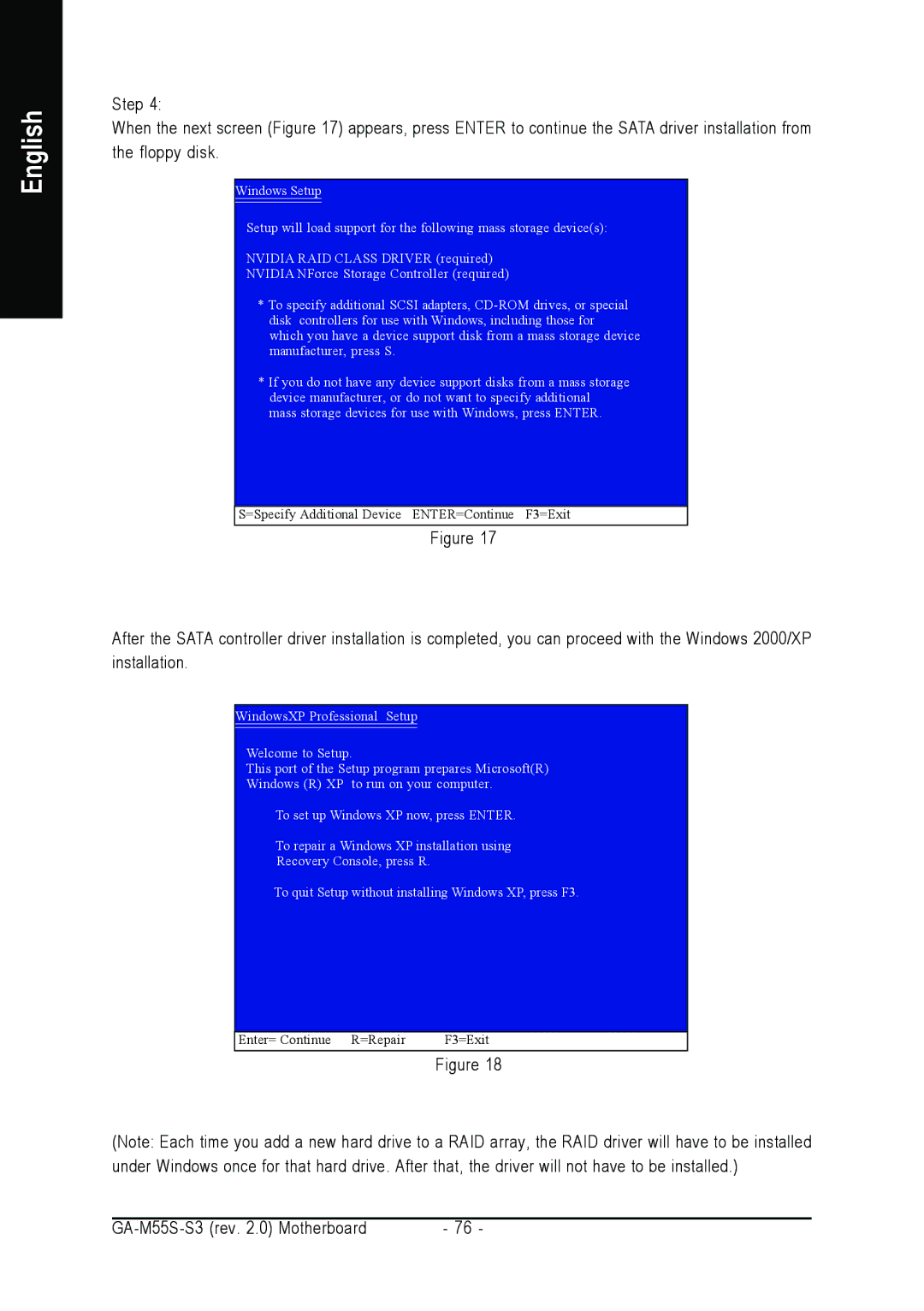 Gigabyte GA-M55S-S3 user manual Enter= Continue R=Repair F3=Exit 