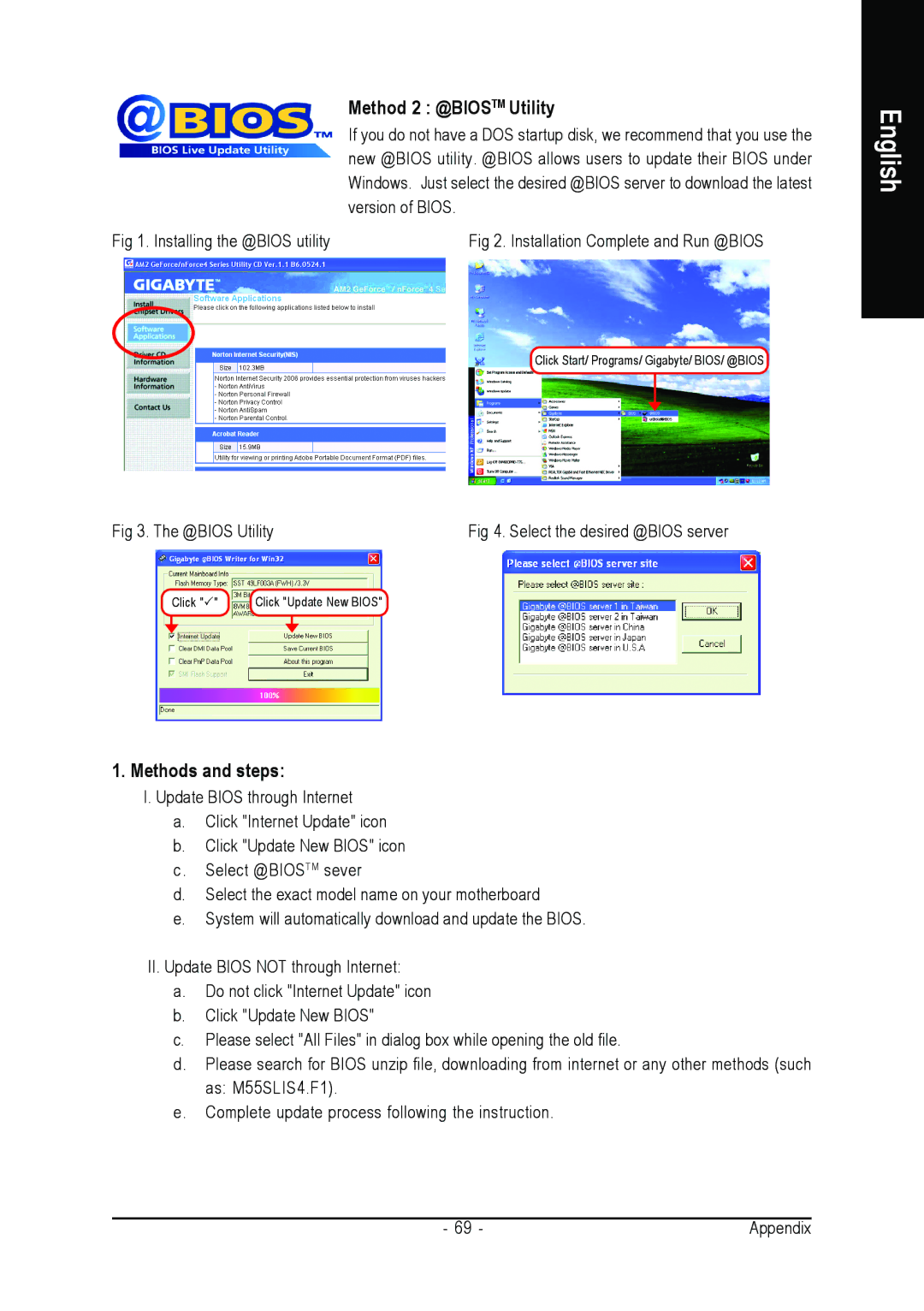 Gigabyte GA-M55SLI-S4 user manual Method 2 @BIOSTM Utility, Methods and steps 