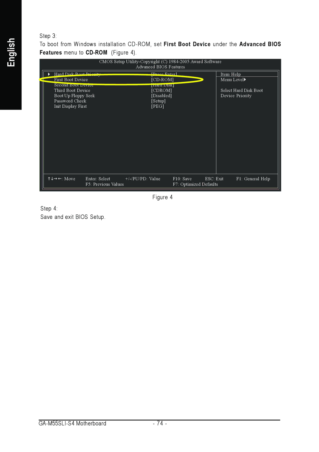 Gigabyte user manual Step Save and exit Bios Setup GA-M55SLI-S4 Motherboard 