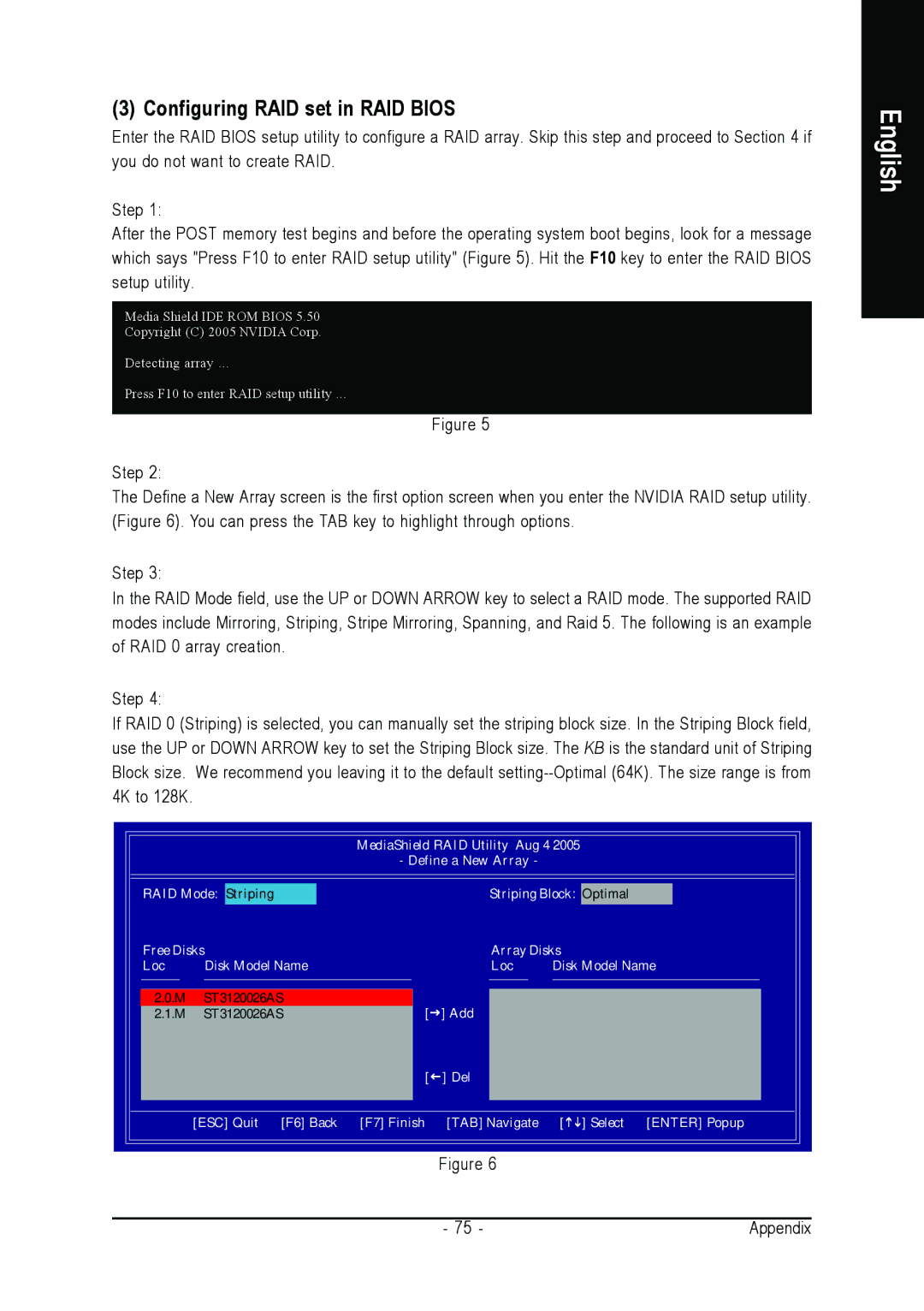 Gigabyte GA-M55SLI-S4 user manual Configuring RAID set in RAID Bios 