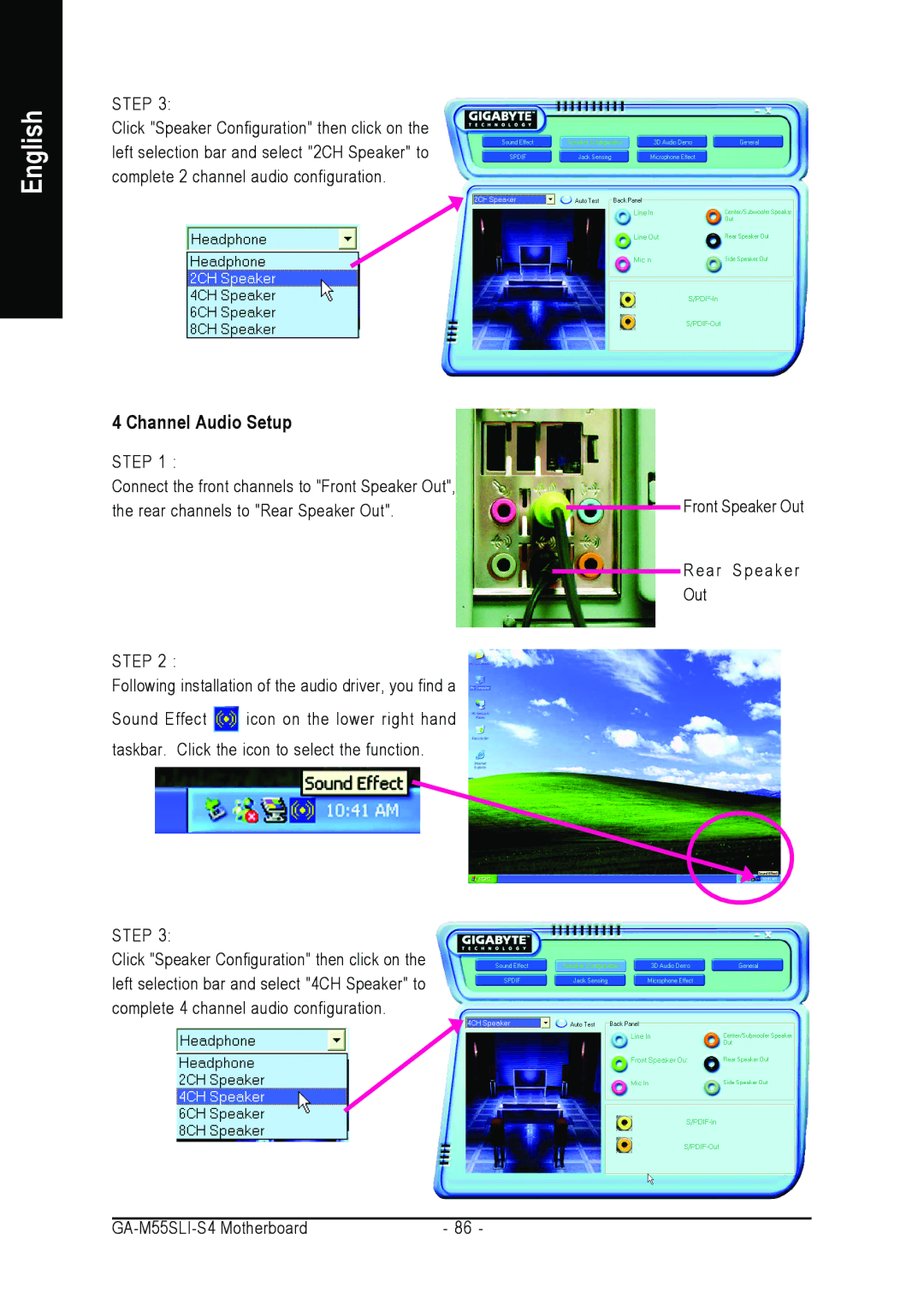 Gigabyte GA-M55SLI-S4 user manual Channel Audio Setup 