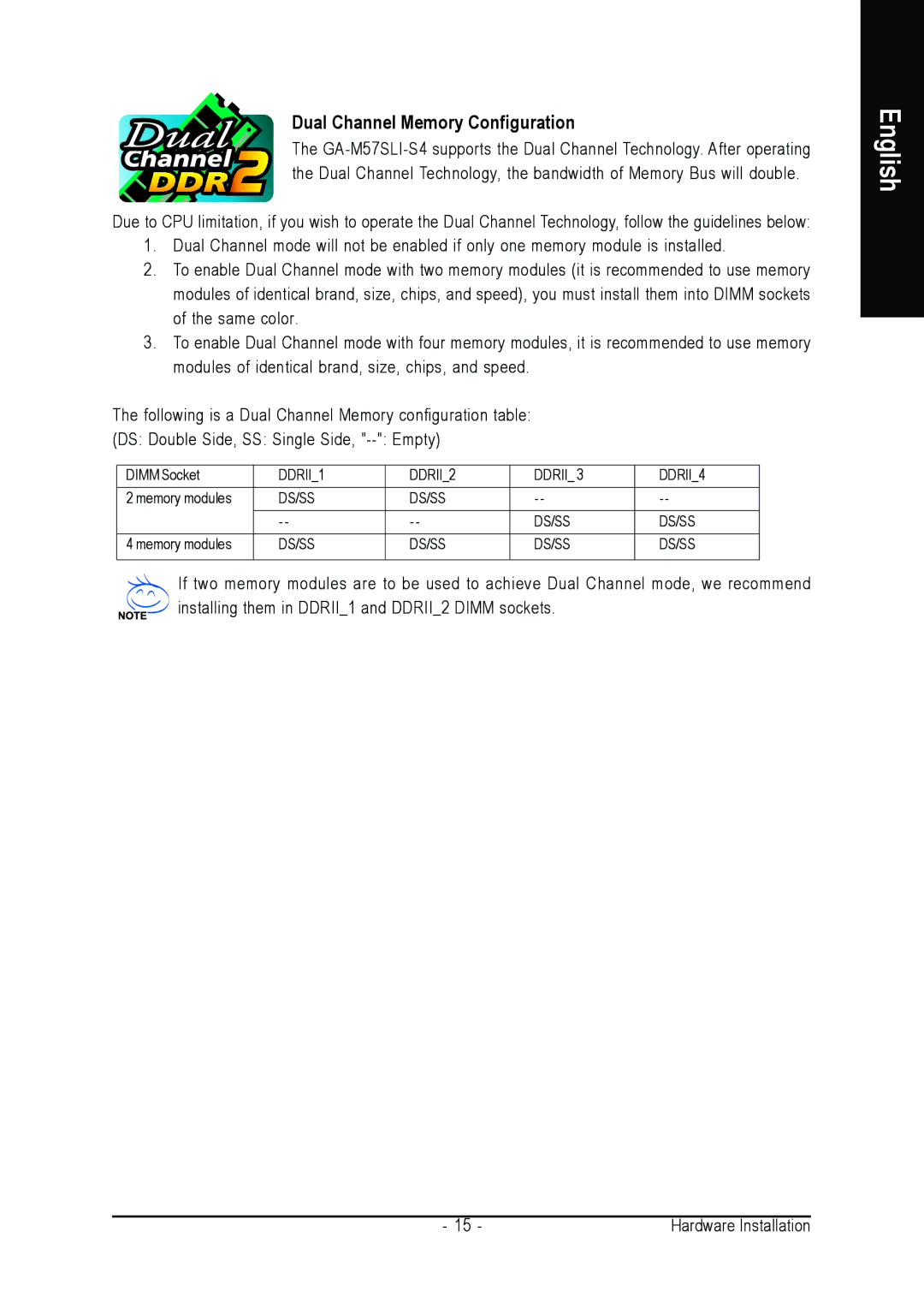 Gigabyte GA-M57SLI-S4 user manual Dual Channel Memory Configuration 