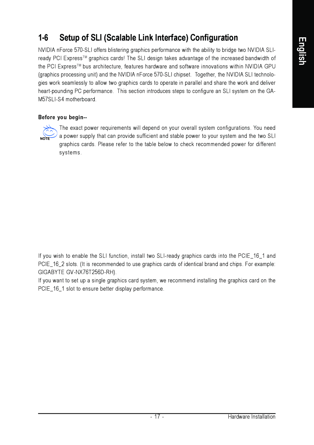 Gigabyte GA-M57SLI-S4 user manual Setup of SLI Scalable Link Interface Configuration, Before you begin 