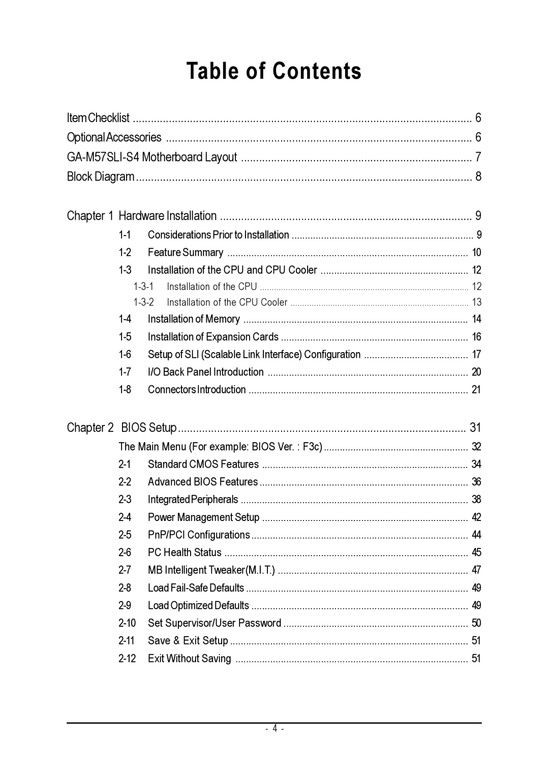 Gigabyte GA-M57SLI-S4 user manual Table of Contents 