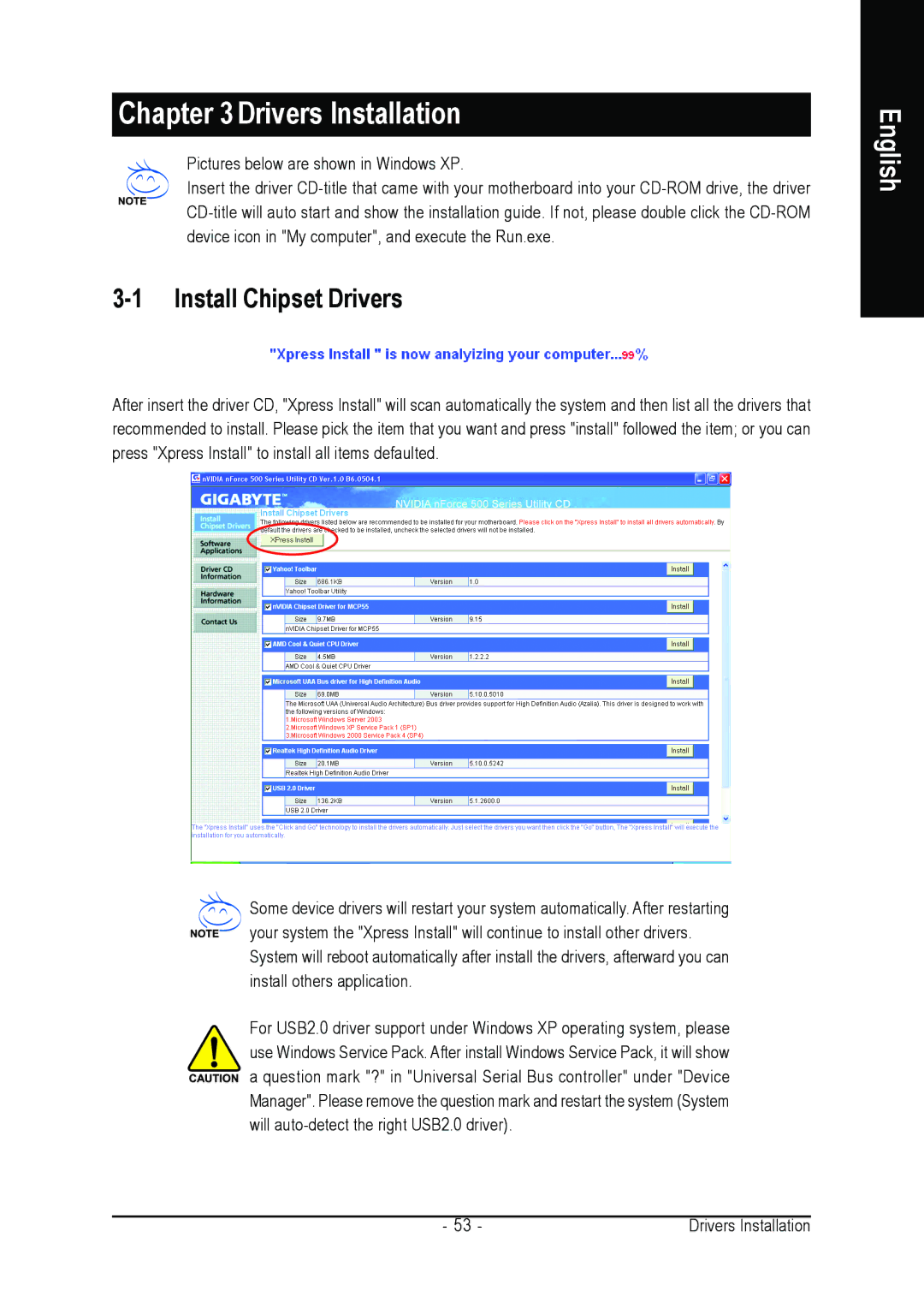 Gigabyte GA-M57SLI-S4 user manual Drivers Installation, Install Chipset Drivers 