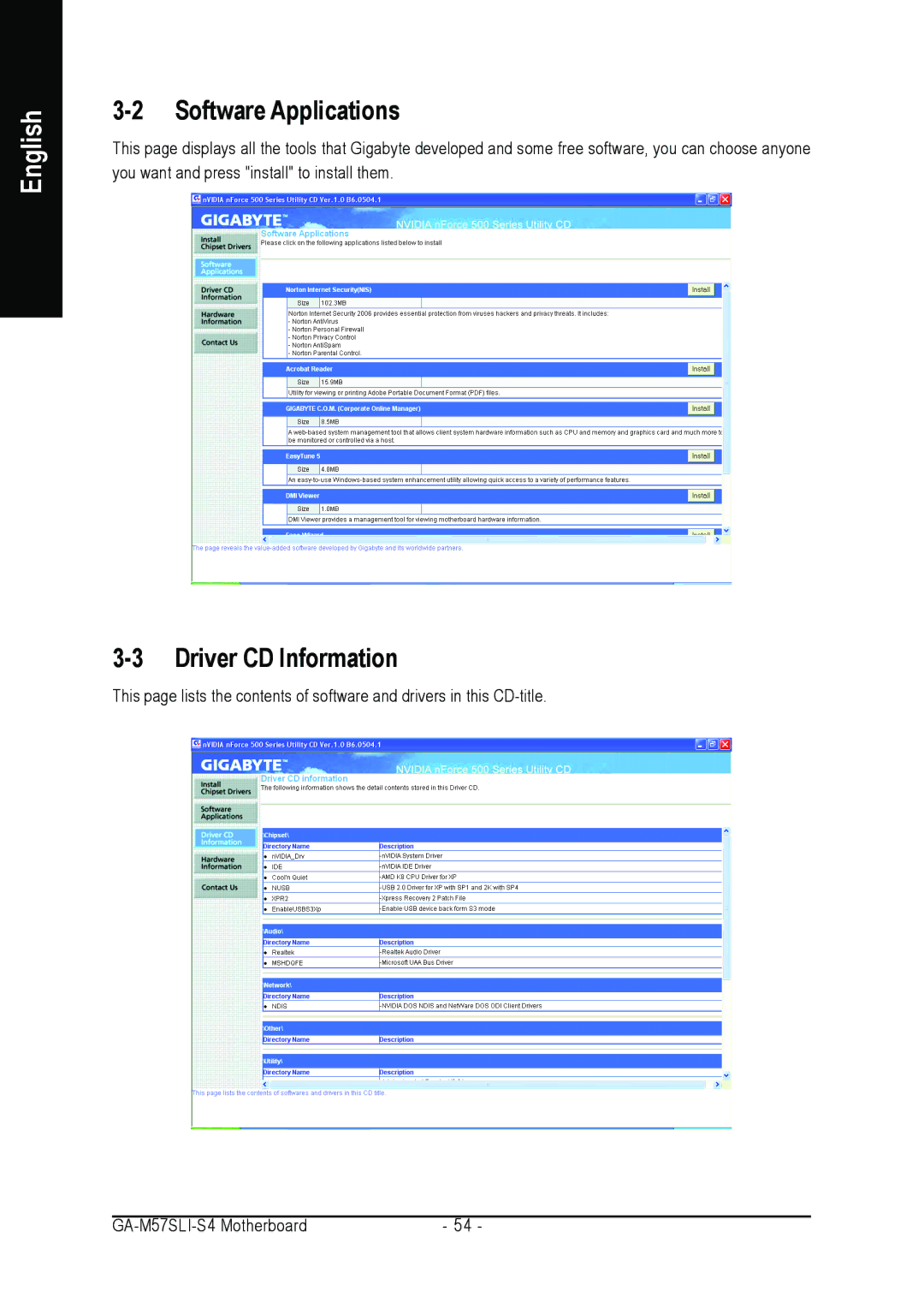 Gigabyte GA-M57SLI-S4 user manual Software Applications, Driver CD Information 