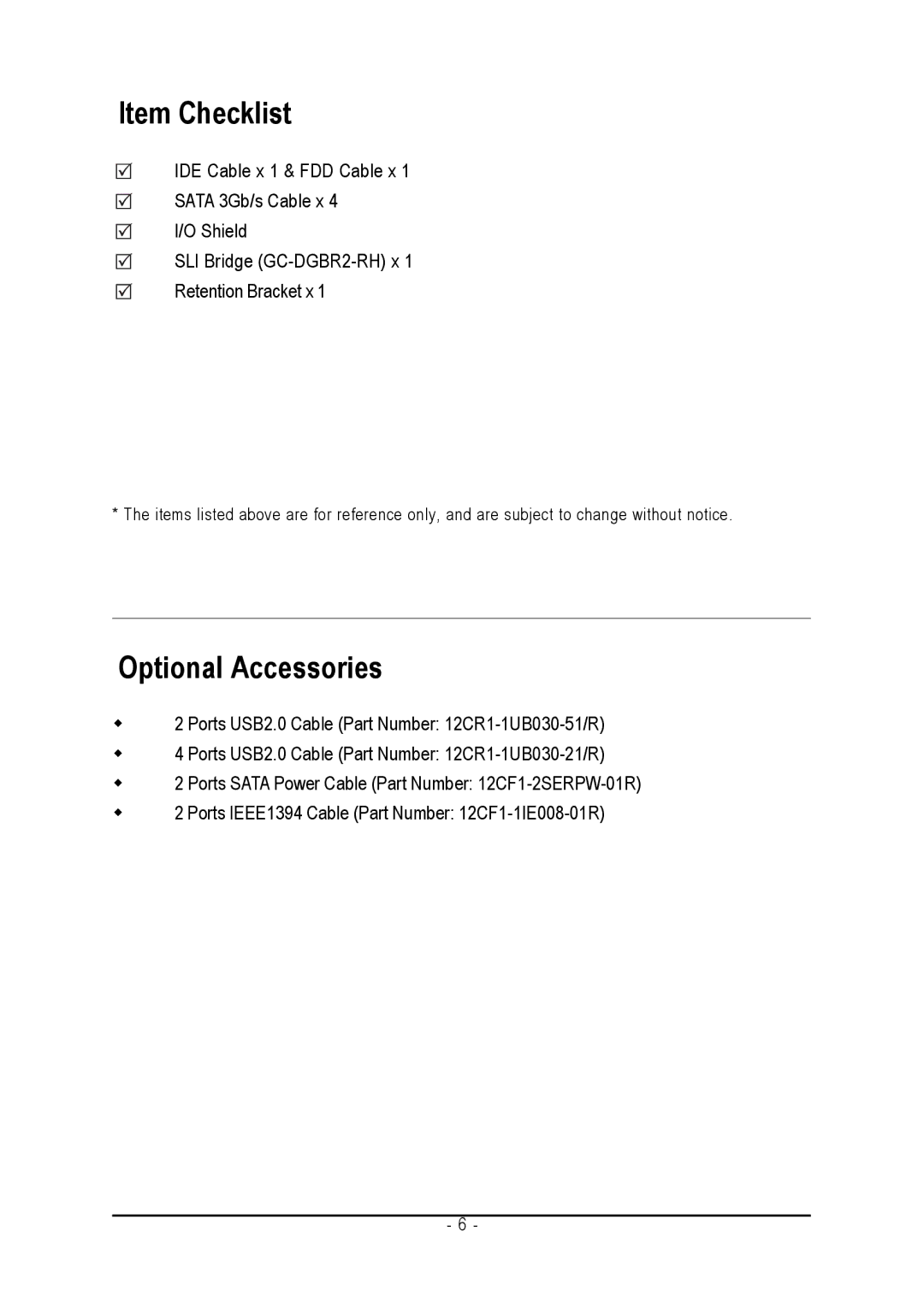 Gigabyte GA-M57SLI-S4 user manual Item Checklist 