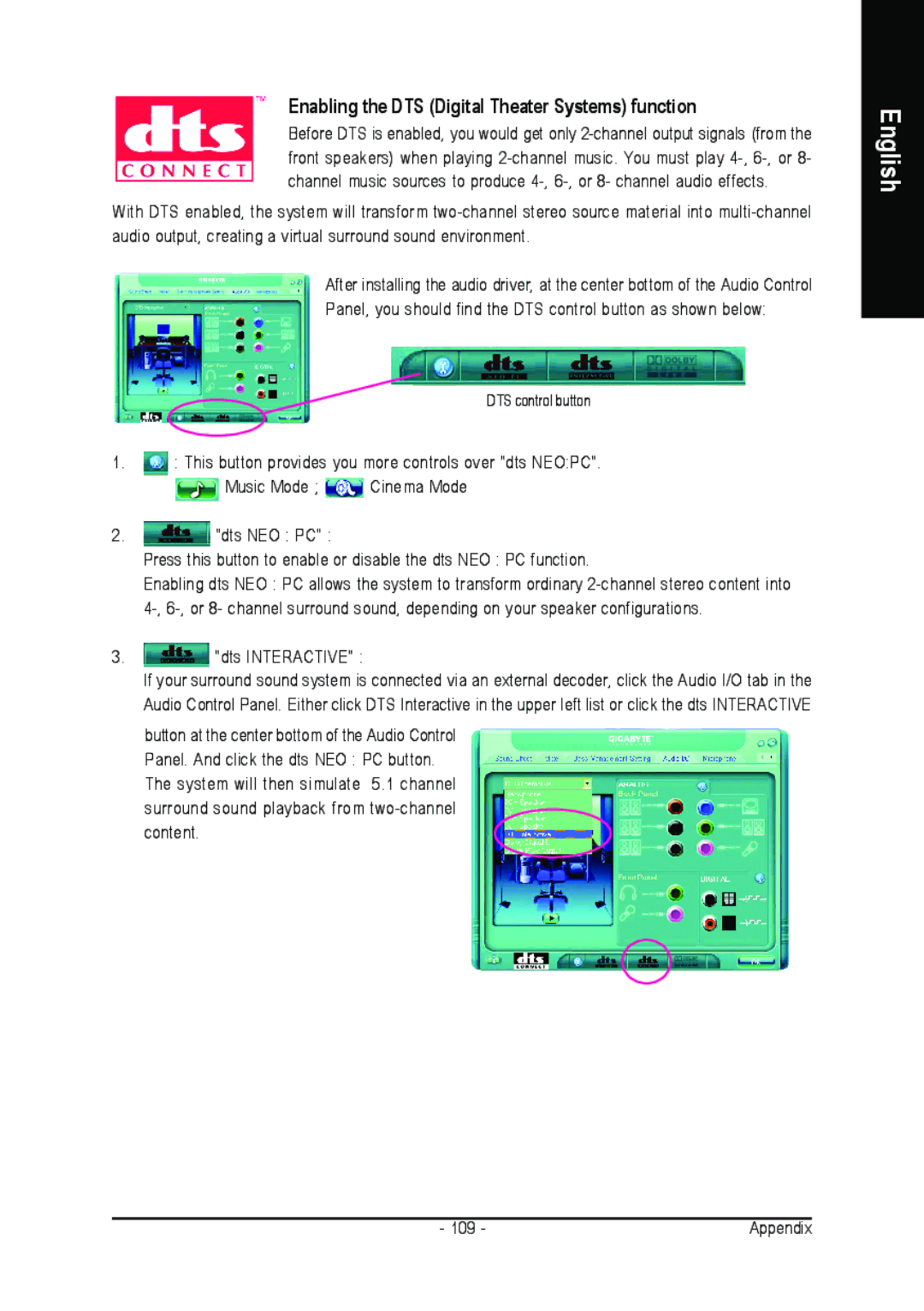 Gigabyte GA-M59SLI-S4, GA-M59SLI-S5 user manual Enabling the DTS Digital Theater Systems function 