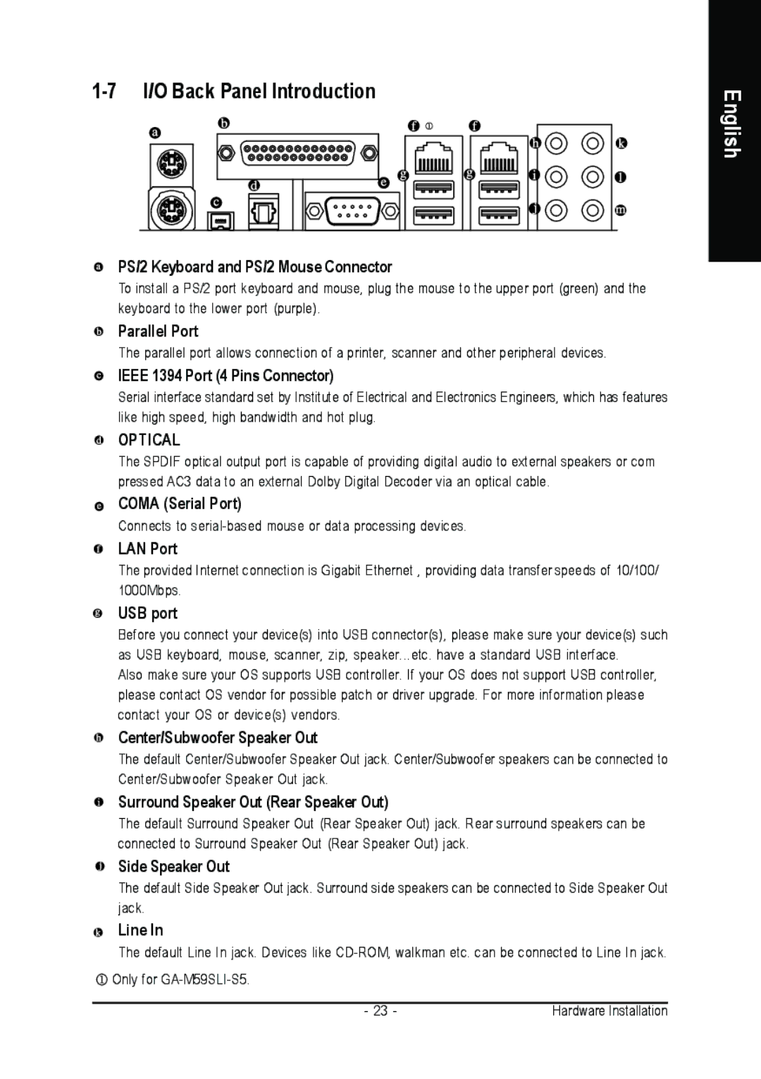 Gigabyte GA-M59SLI-S4, GA-M59SLI-S5 user manual I/O Back Panel Introduction 