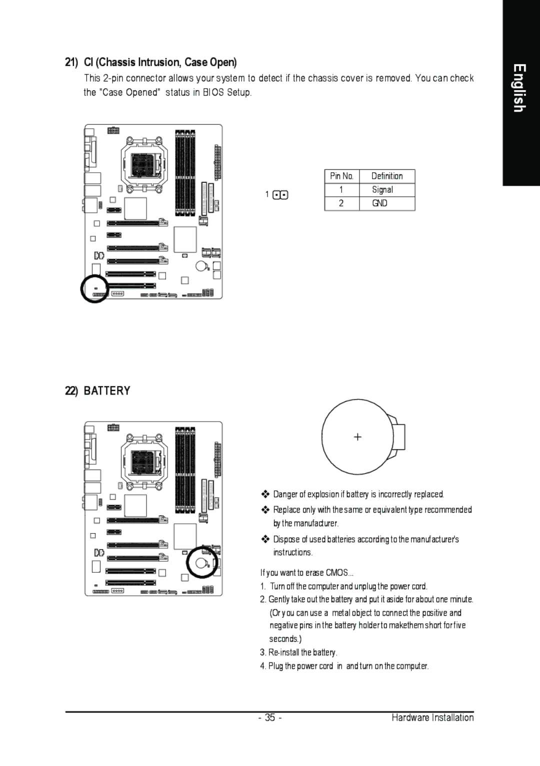 Gigabyte GA-M59SLI-S4, GA-M59SLI-S5 user manual CI Chassis Intrusion, Case Open 