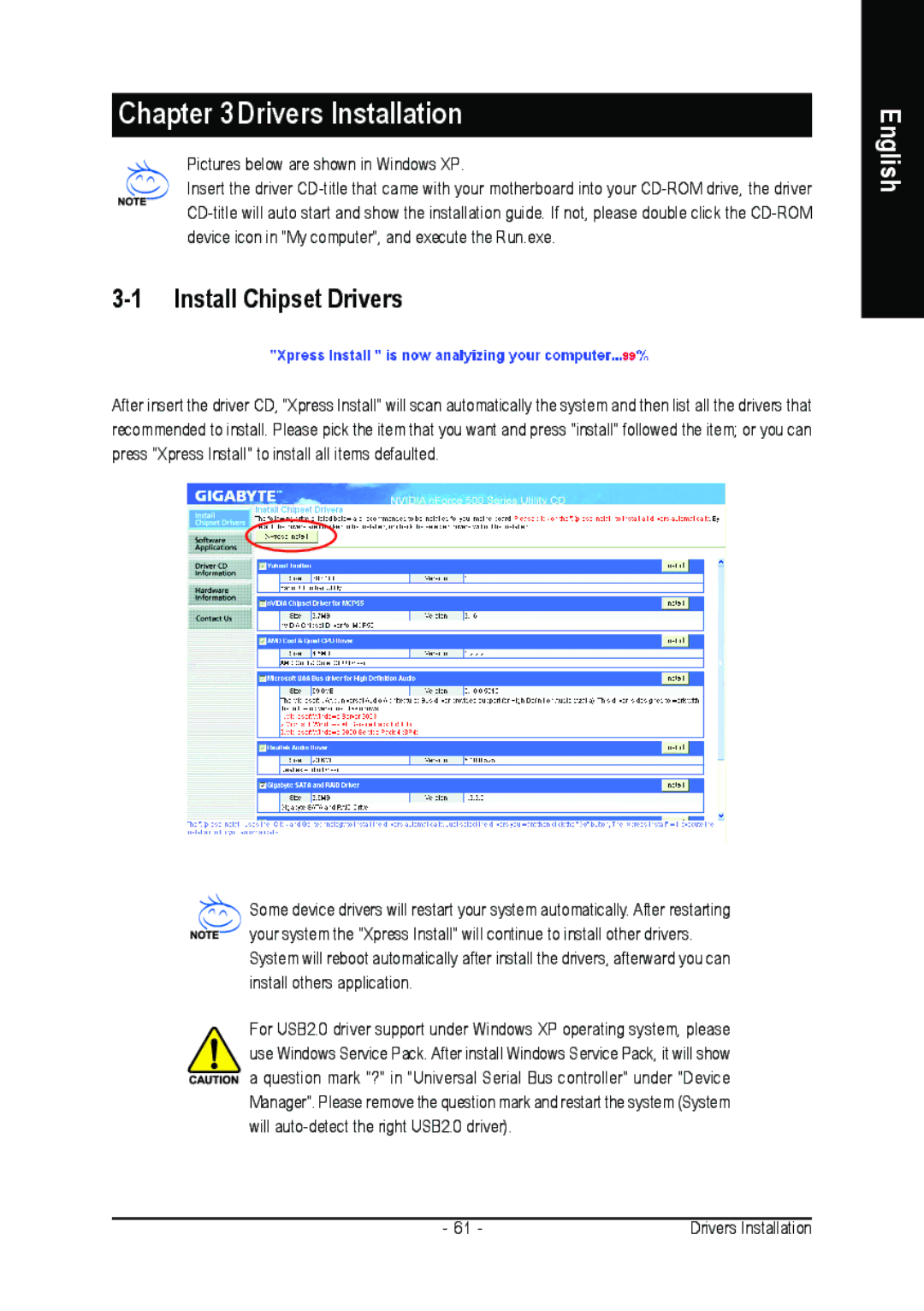 Gigabyte GA-M59SLI-S4, GA-M59SLI-S5 user manual Drivers Installation, Install Chipset Drivers 