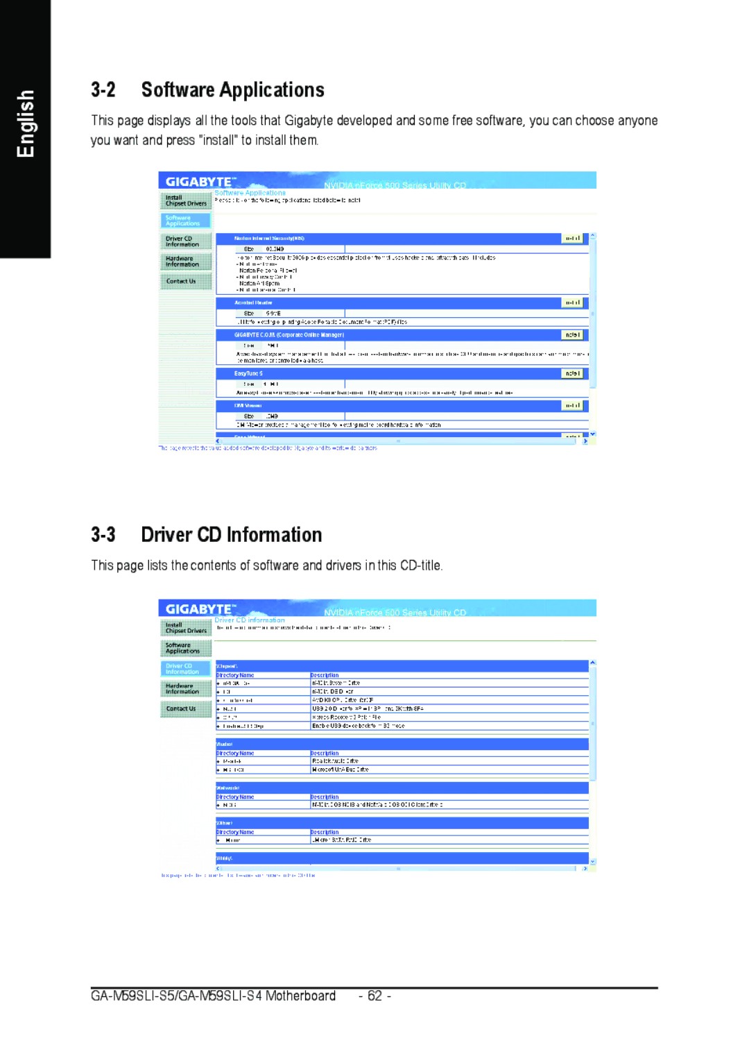 Gigabyte GA-M59SLI-S5, GA-M59SLI-S4 user manual Software Applications, Driver CD Information 