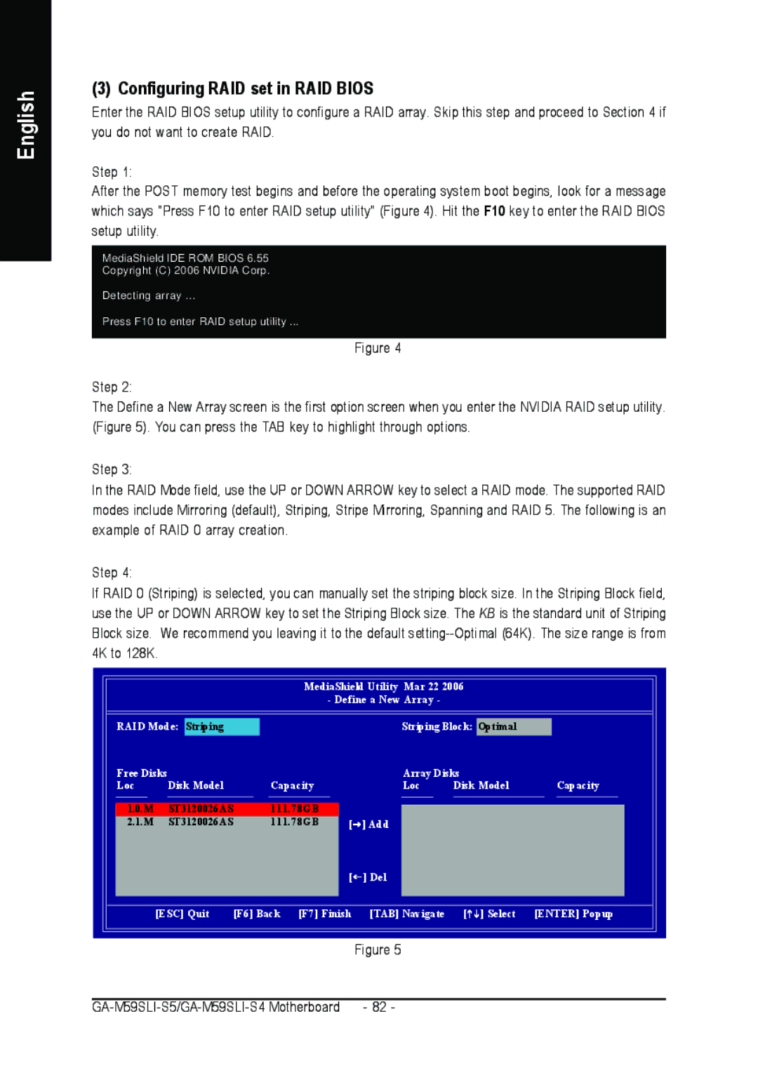 Gigabyte GA-M59SLI-S5, GA-M59SLI-S4 user manual Configuring RAID set in RAID Bios 