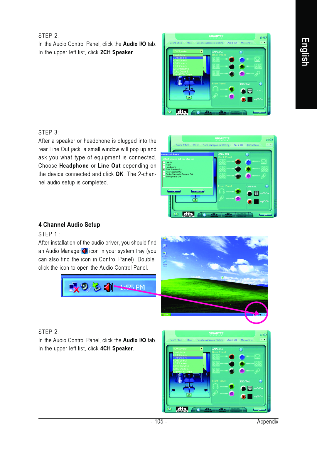 Gigabyte GA-M59SLI-S4, GA-M59SLI-S5 user manual Channel Audio Setup, English 