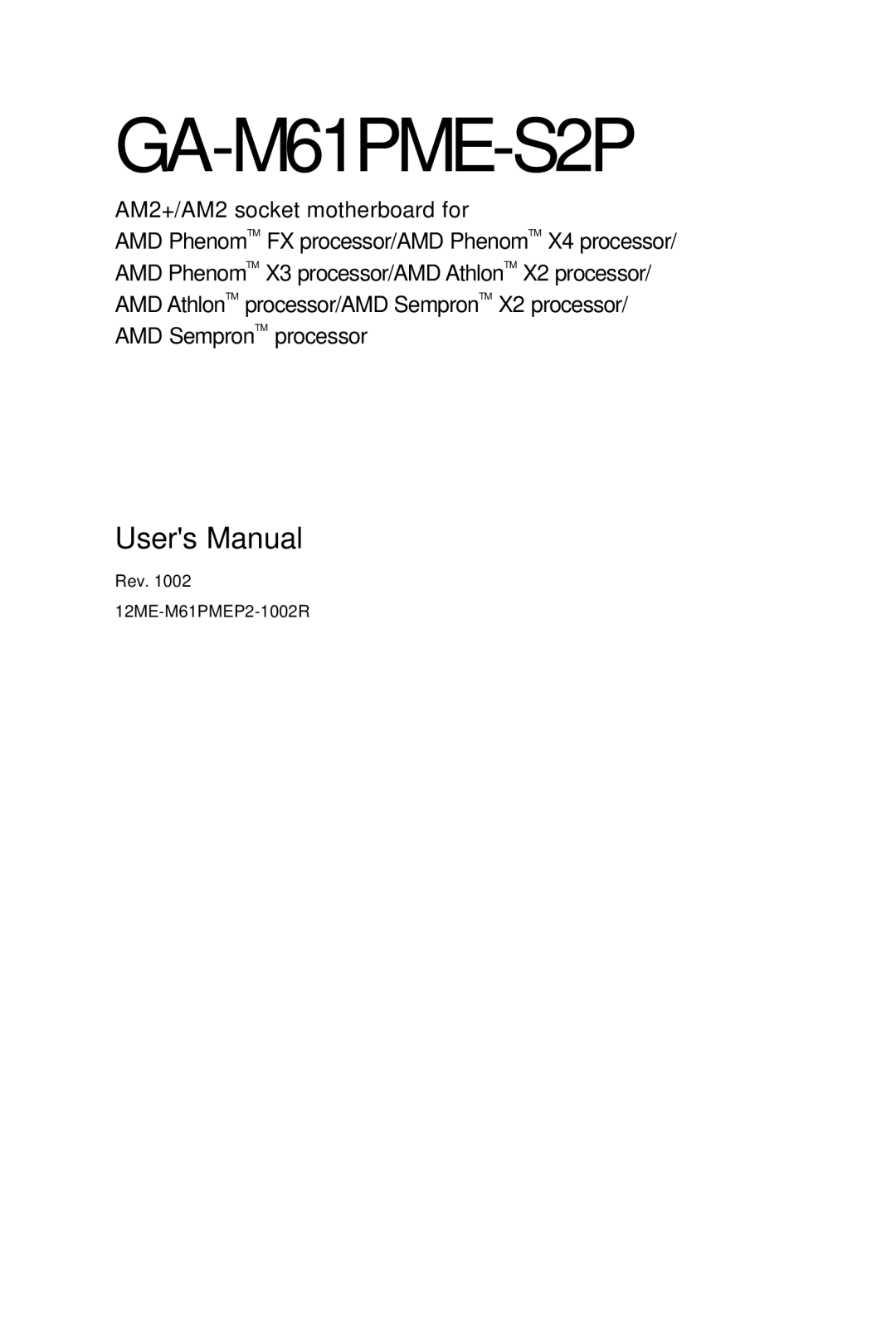 Gigabyte GA-M61PME-S2P user manual 