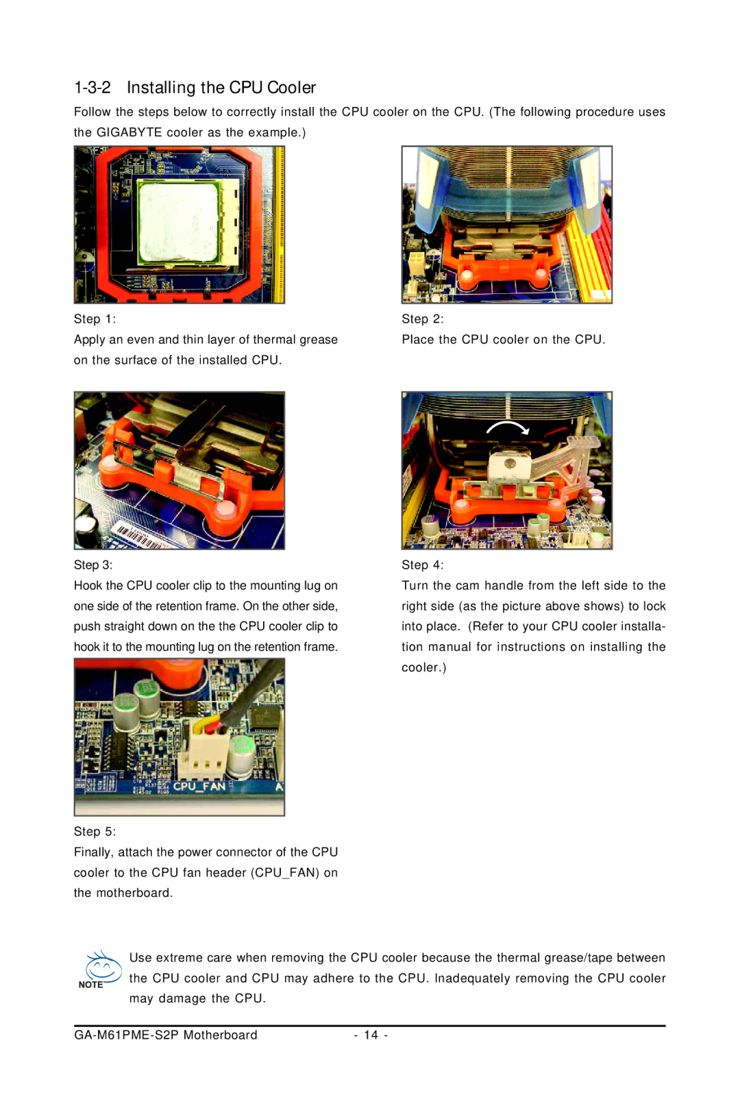 Gigabyte GA-M61PME-S2P user manual Installing the CPU Cooler 