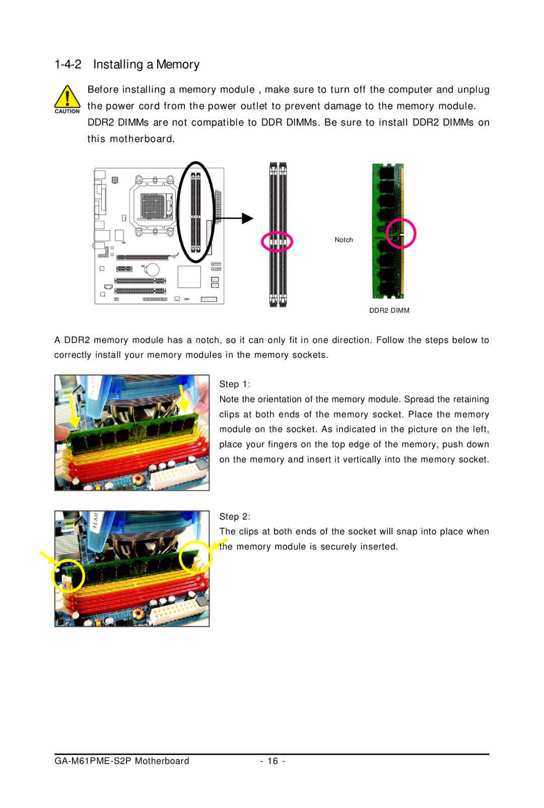 Gigabyte GA-M61PME-S2P user manual Installing a Memory 