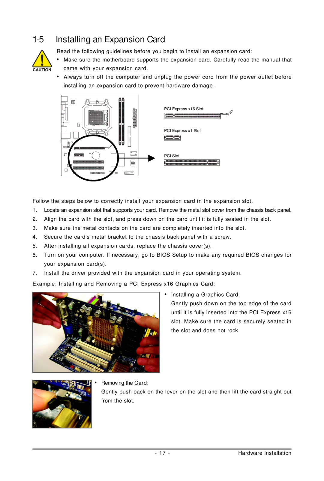 Gigabyte GA-M61PME-S2P user manual Installing an Expansion Card 