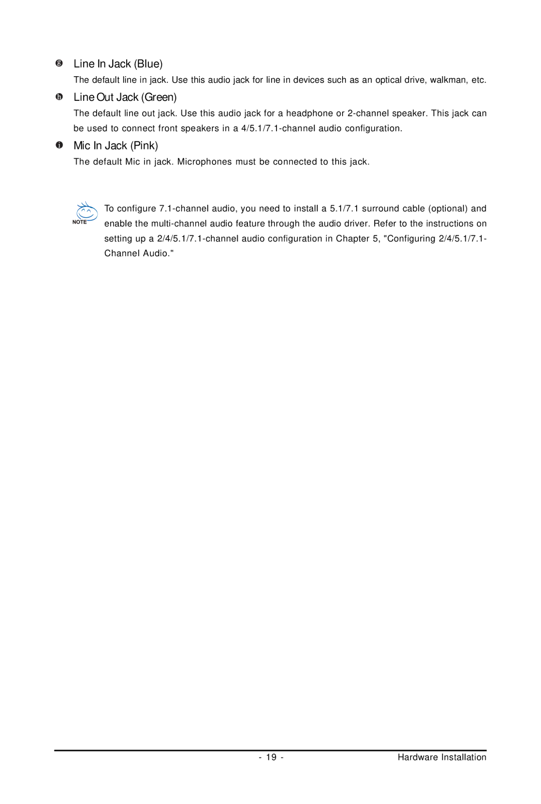 Gigabyte GA-M61PME-S2P user manual Line In Jack Blue, Line Out Jack Green, Mic In Jack Pink 