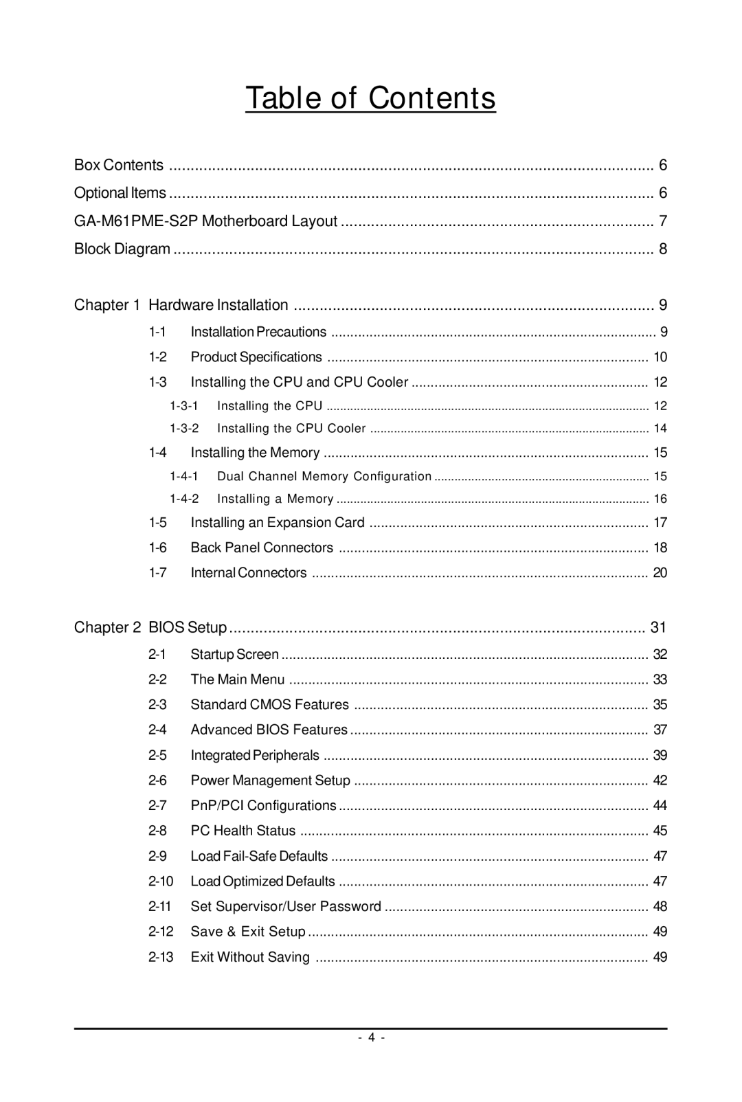 Gigabyte GA-M61PME-S2P user manual Table of Contents 