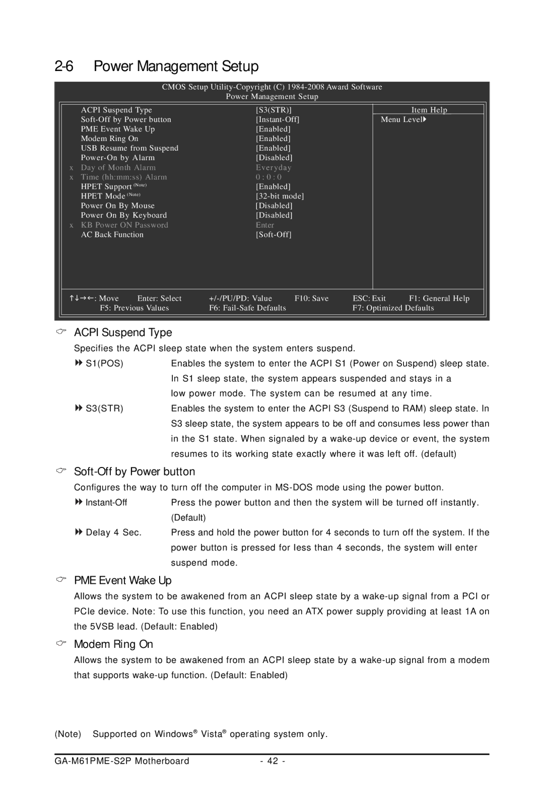 Gigabyte GA-M61PME-S2P user manual PME Event Wake Up, Modem Ring On 