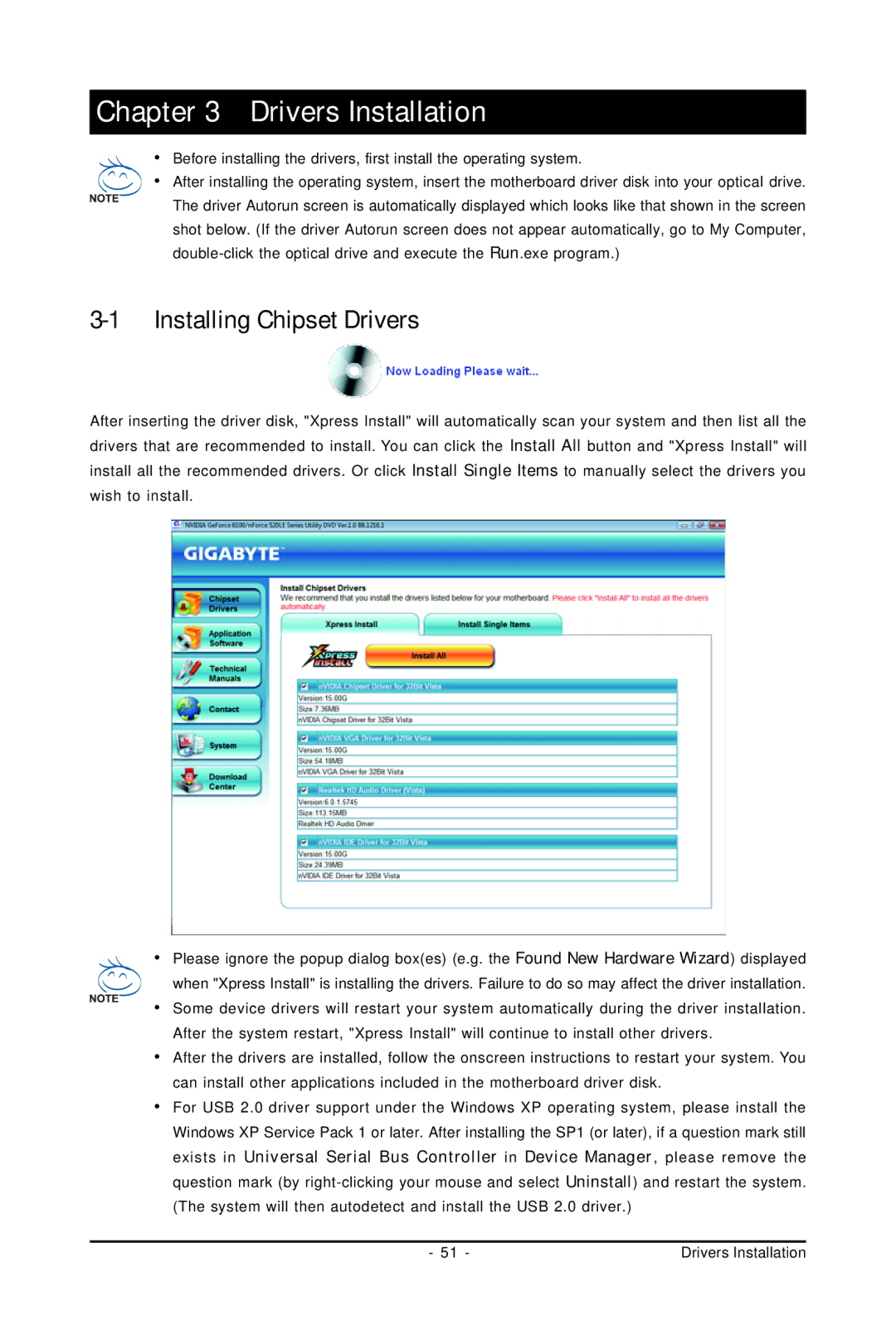 Gigabyte GA-M61PME-S2P user manual Drivers Installation, Installing Chipset Drivers 