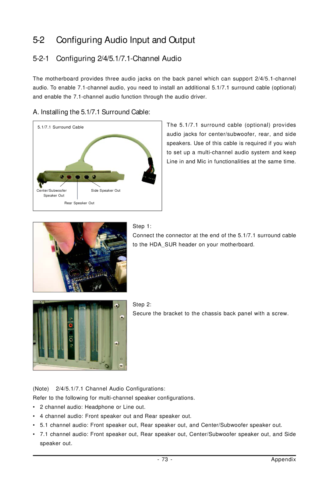 Gigabyte GA-M61PME-S2P user manual Configuring Audio Input and Output, Configuring 2/4/5.1/7.1-Channel Audio 