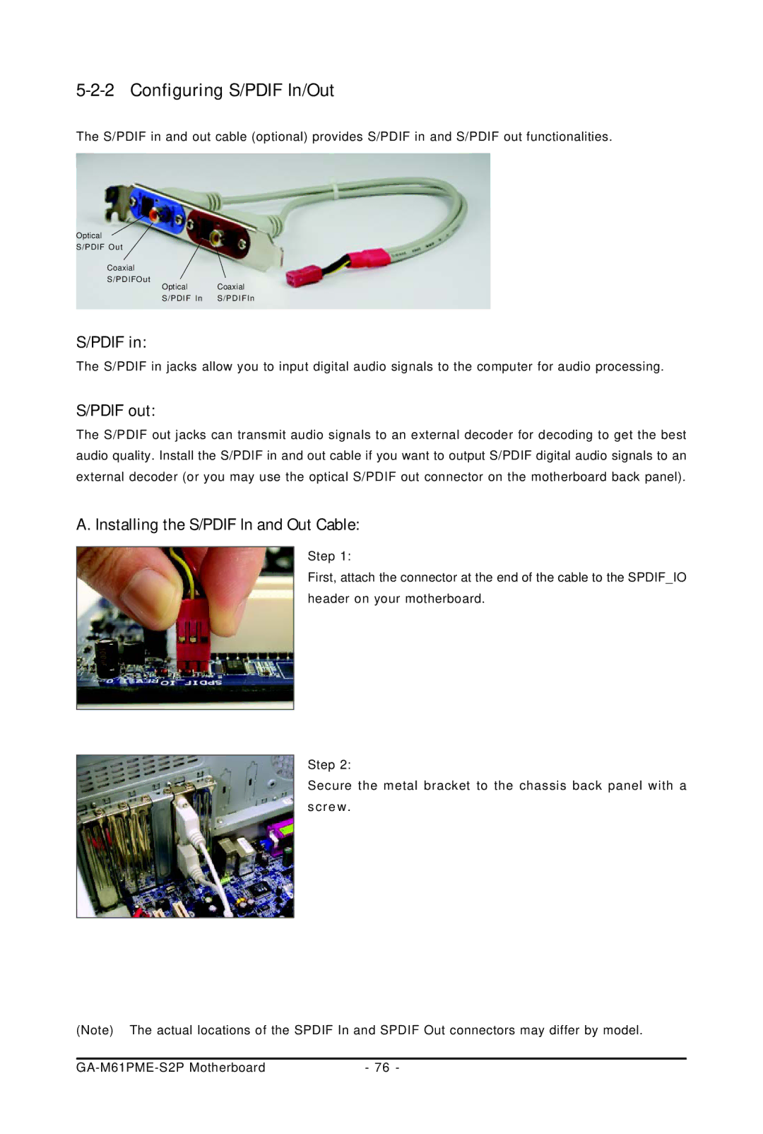 Gigabyte GA-M61PME-S2P user manual Configuring S/PDIF In/Out, Pdif out, Installing the S/PDIF In and Out Cable 