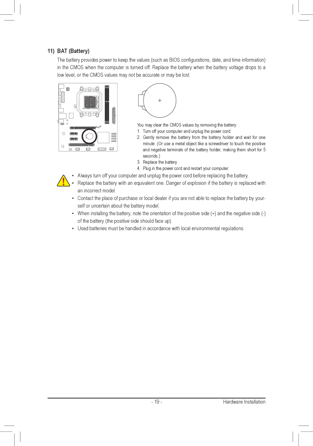 Gigabyte GA-M68MT-D3P, GA-M68MT-S2P user manual BAT Battery 