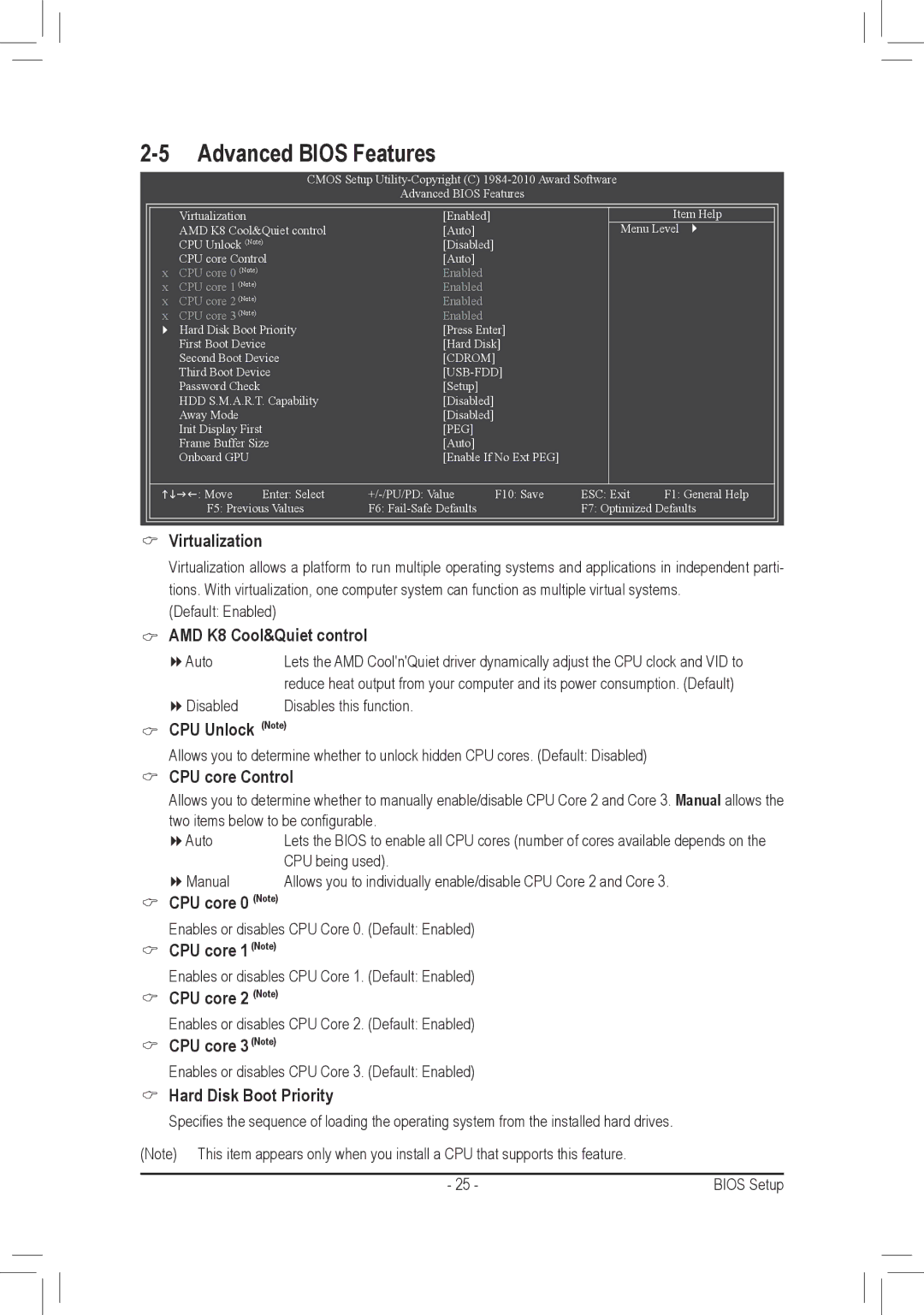 Gigabyte GA-M68MT-D3P, GA-M68MT-S2P user manual Advanced Bios Features 