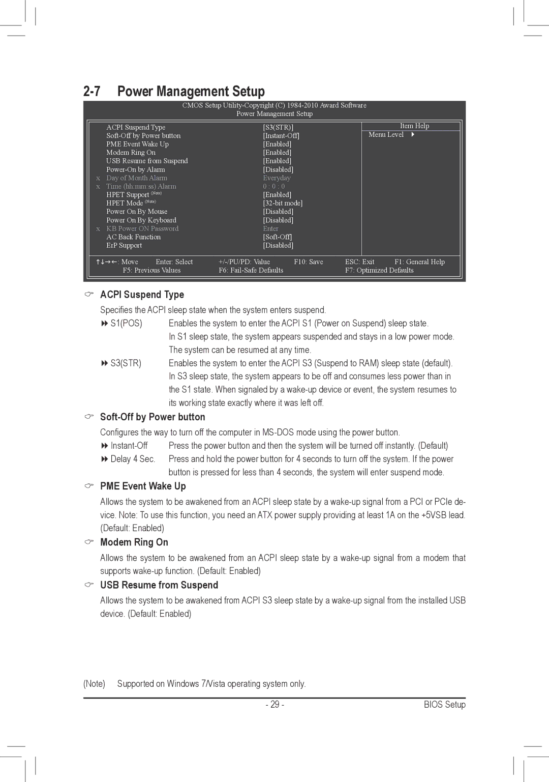 Gigabyte GA-M68MT-D3P, GA-M68MT-S2P Power Management Setup, PME Event Wake Up, Modem Ring On, USB Resume from Suspend 