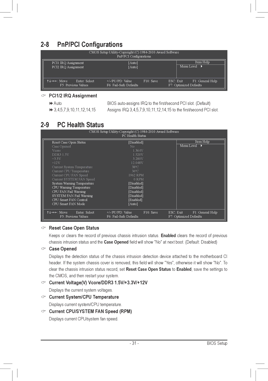 Gigabyte GA-M68MT-D3P, GA-M68MT-S2P user manual PnP/PCI Configurations, PC Health Status 